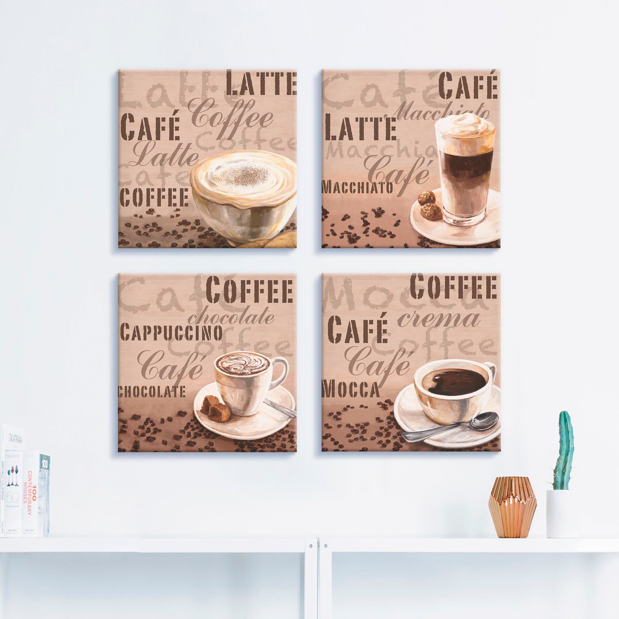 Artland Leinwandbild Milchkaffee Latte MacchiatoChocolate, Getränke (4 St), 4er Set, verschiedene Größen