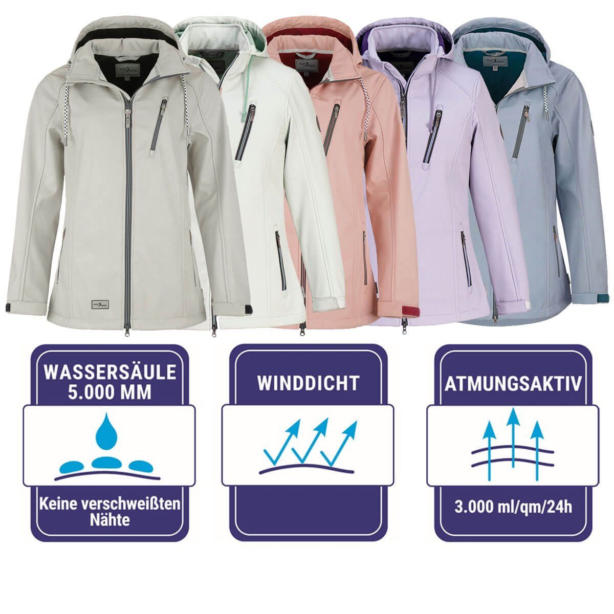 lavendel Fleece-Innenfutter Wave Jacke Jessica - Outdoorjacke Blue Damen Softshelljacke mit