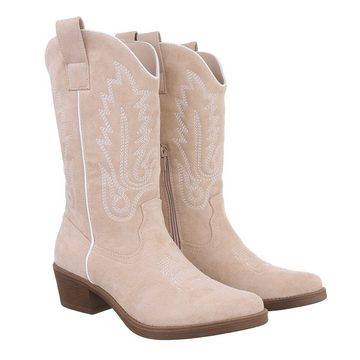 Ital-Design Damen Cowboyboots Western Westernstiefel Blockabsatz Western- & Bikerstiefel in Beige