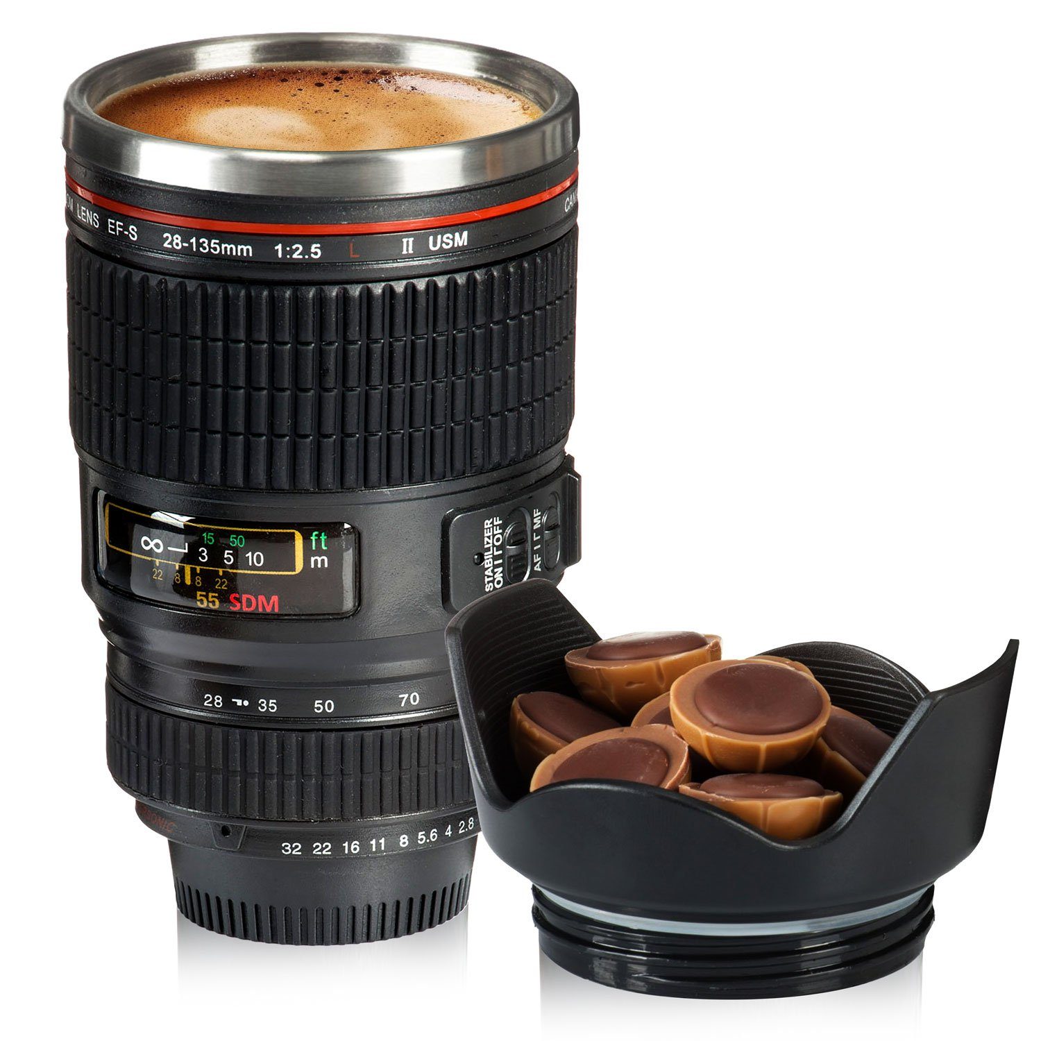 Goods+Gadgets Tasse Kamera-Objektiv 300 Becher Edelstahl, ml to-go Thermobecher, Kaffee