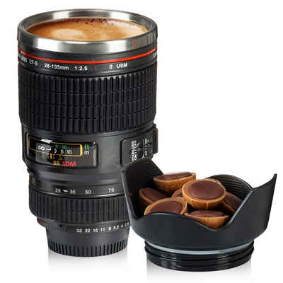 Goods+Gadgets Tasse Kamera-Objektiv Thermobecher, Edelstahl, Kaffee to-go Becher 300 ml