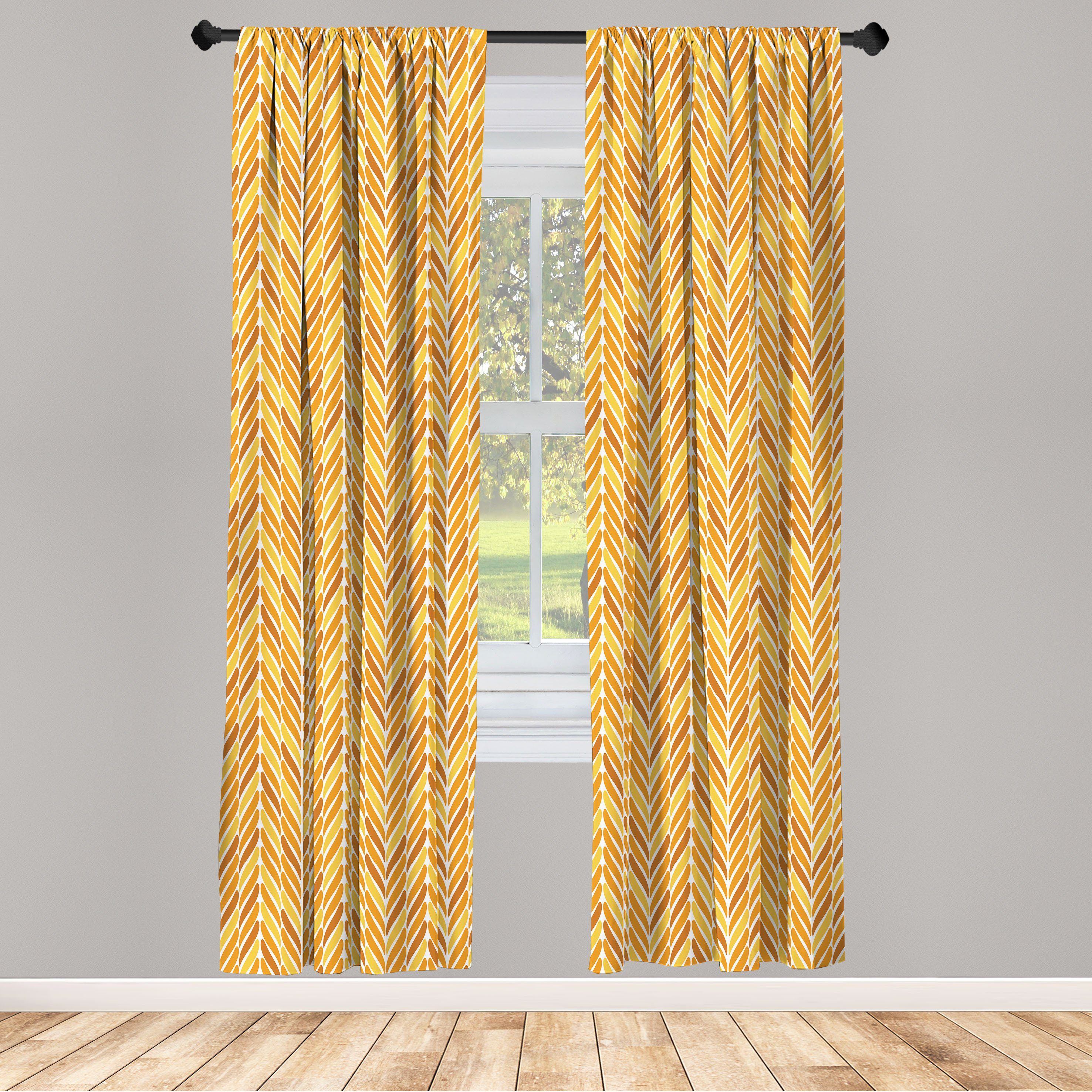Gardine Vorhang für Wohnzimmer Schlafzimmer Dekor, Abakuhaus, Microfaser, Orange und Gelb Blatt wie Motif