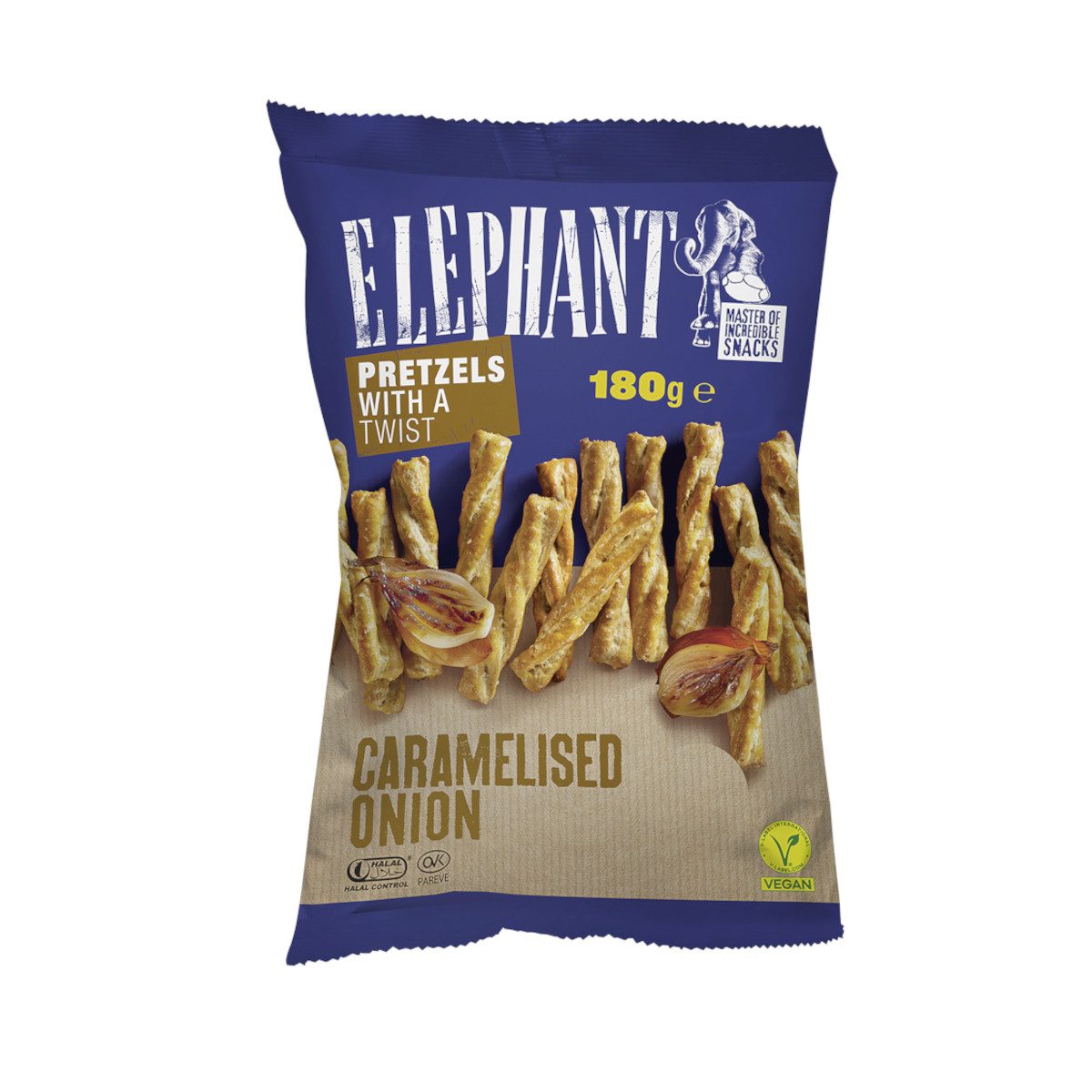 ELEPHANT Knabberei, Elephant Twisted Pretzels mit karamellisierten Zwiebeln Packung 180g