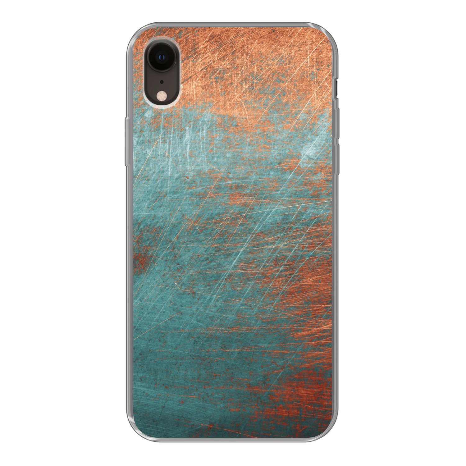 MuchoWow Handyhülle für Apple iPhone XR Metall - Rost - Bronze - Blau - Abstrakt - Struktu, Smartphone-Bumper, Print, Handy Schutzhülle Dünn