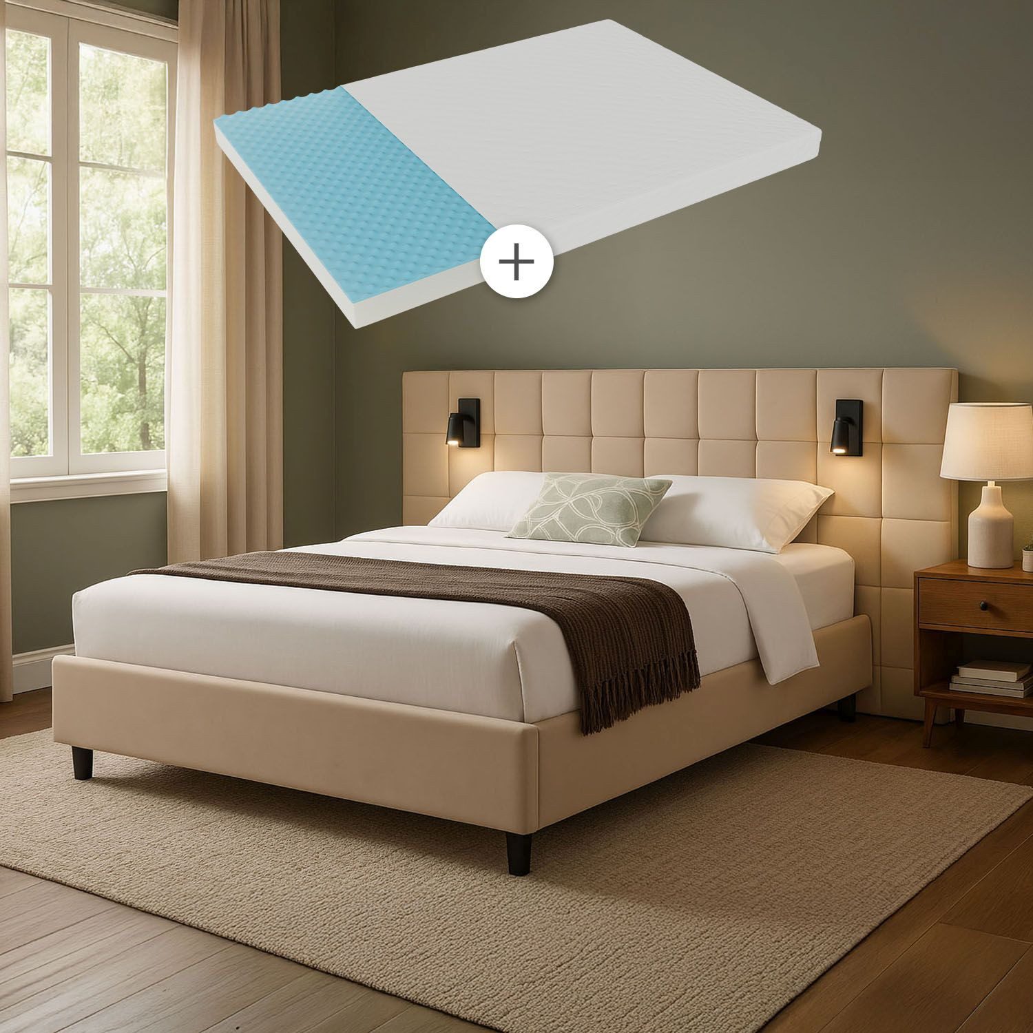 Juskys Polsterbett Luzano, 140x200 cm, mit LED, Matratze & Lattenrost, Samt günstig online kaufen