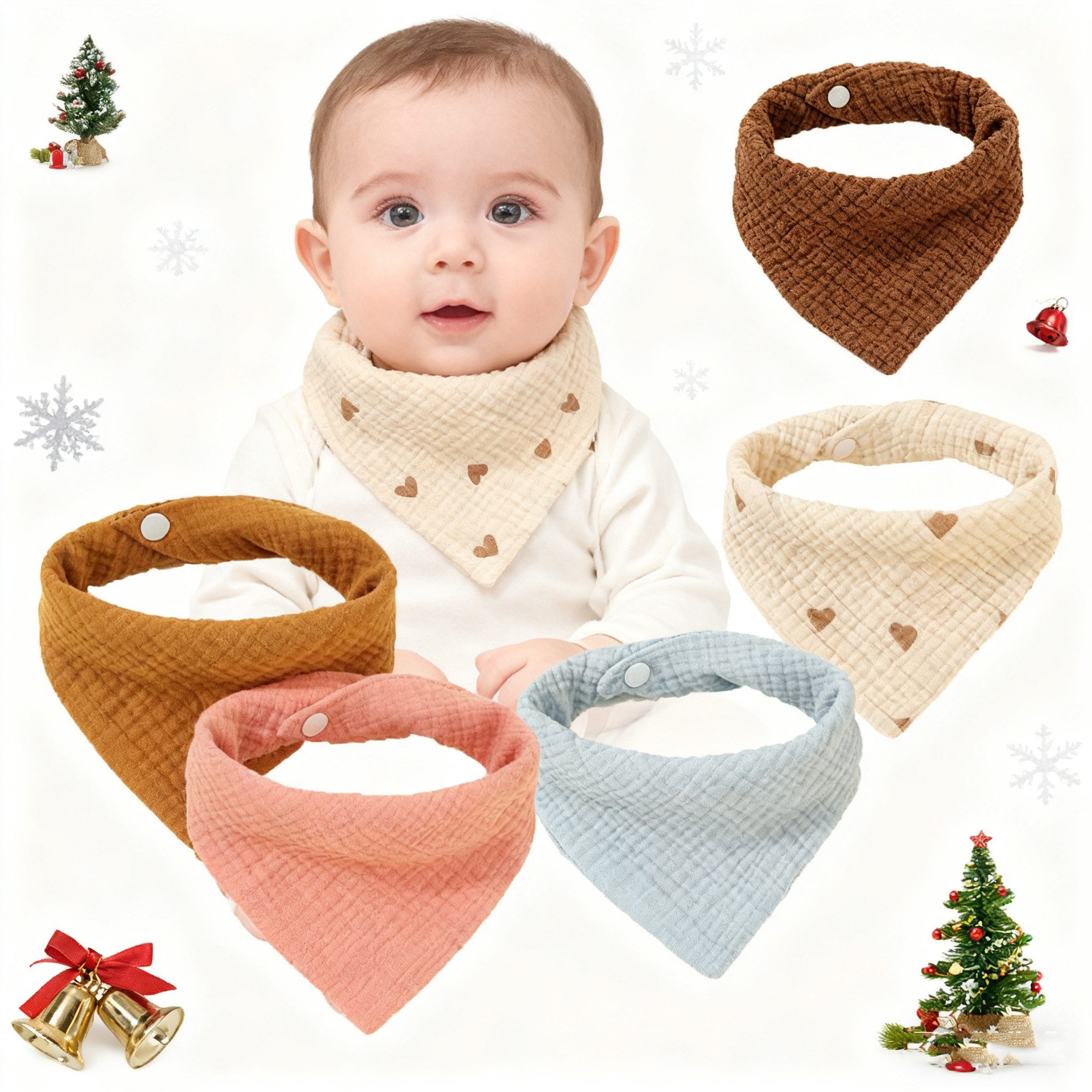 CLTYQ Слюнявчики Dreieckstücher, Слюнявчики aus reiner Baumwolle(5-St),Halstücher, Geeignet für Weihnachten, Kindertag, Neujahrsgeschenke