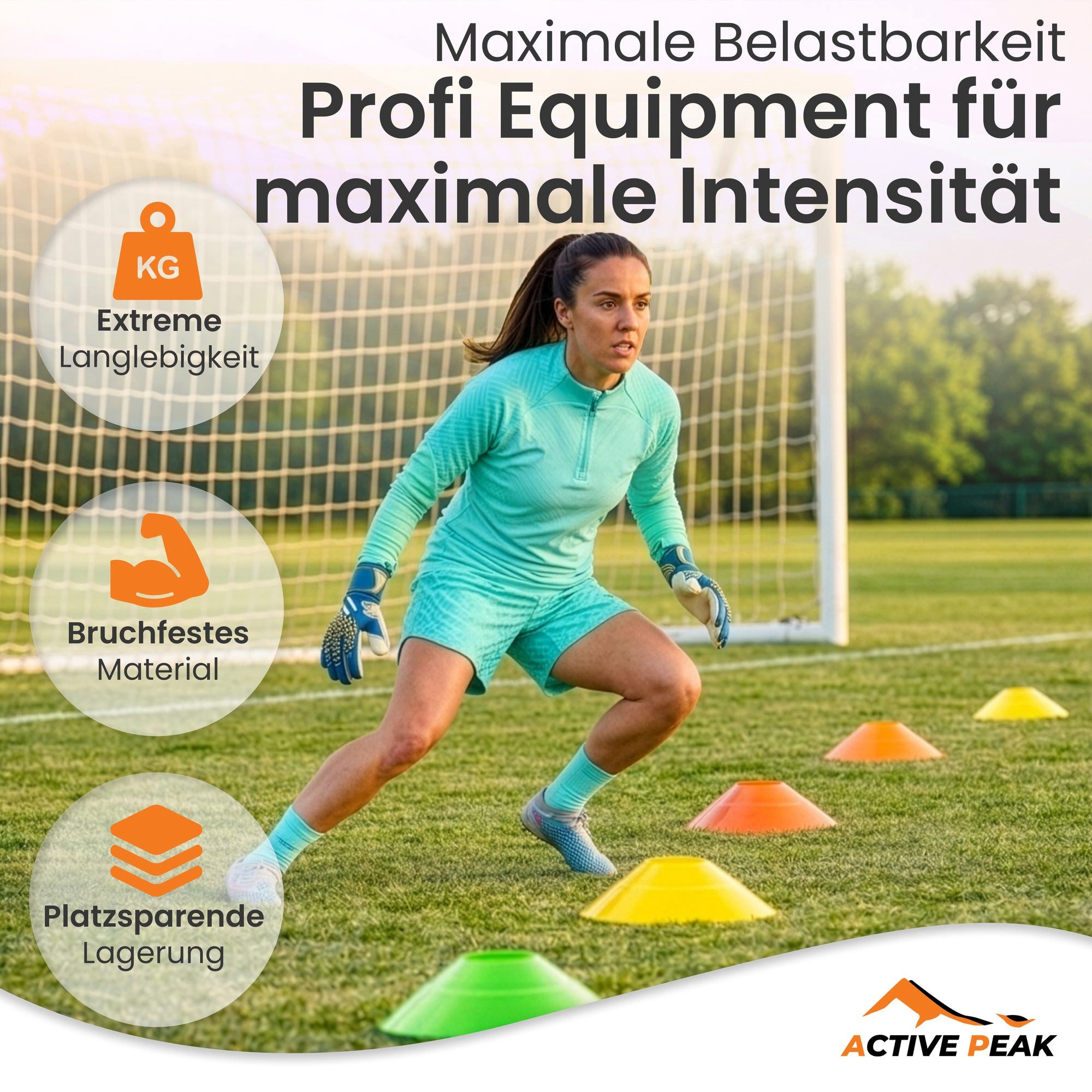 Active Peak Markierungshütchen 50er Set Fußball Hütchen Set mit Metallständer