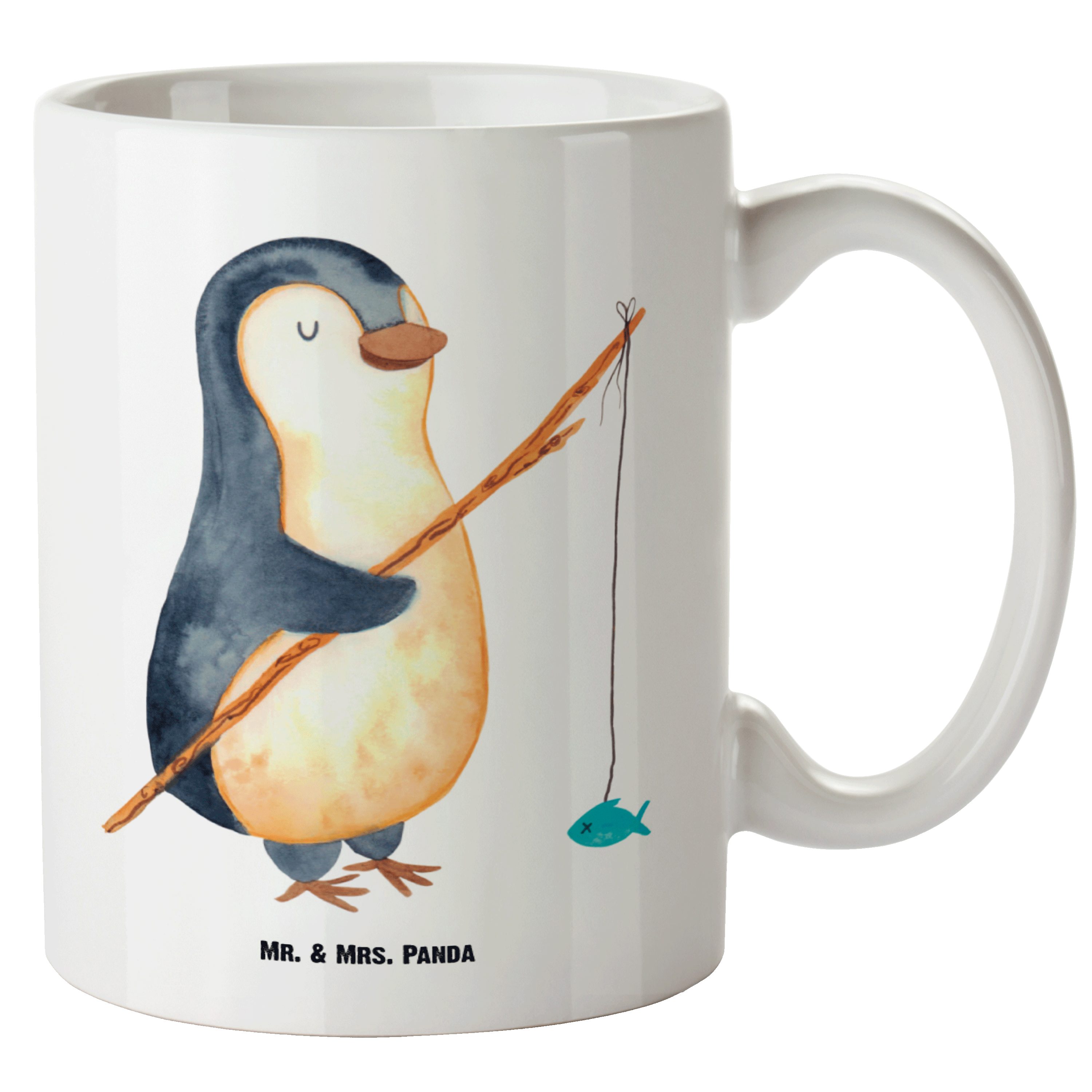 Mr. & Mrs. Panda Tasse Pinguin Angler - Weiß - Geschenk, XL Becher, Neustart, XL Tasse, Woch, XL Tasse Keramik