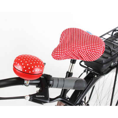 FISCHER Fahrrad Fahrradklingel 80mm Fahrrad-Klingel XXL + Sattel-Decke Rot, Fahrrad-Glocke + Sattel-Bezug Ding Dong Glocke Set Maxi Bell
