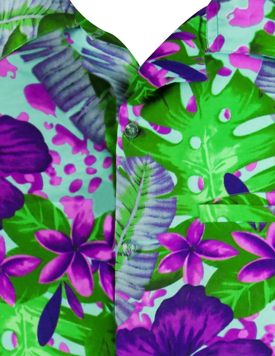 King Kameha Hawaiihemd Grün Lila Blume Funky Hawaii-Hemd Kurzarm Front-Tasche Stylish Unisex