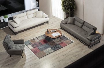 JVmoebel Wohnzimmer-Set Modern Möbel Grau Sofagarnitur 3+3+1 Sitzer Beistelltisch Sofort, (4-St., x2 Sofa 3-Sitzer/Sessel), Made in Europa