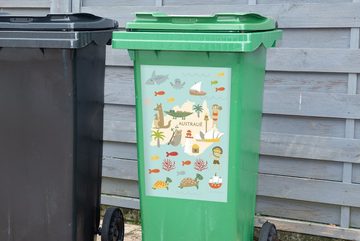MuchoWow Wandsticker Weltkarte Kinder - Australien - Tiere (1 St), Mülleimer-aufkleber, Mülltonne, Sticker, Container, Abfalbehälter