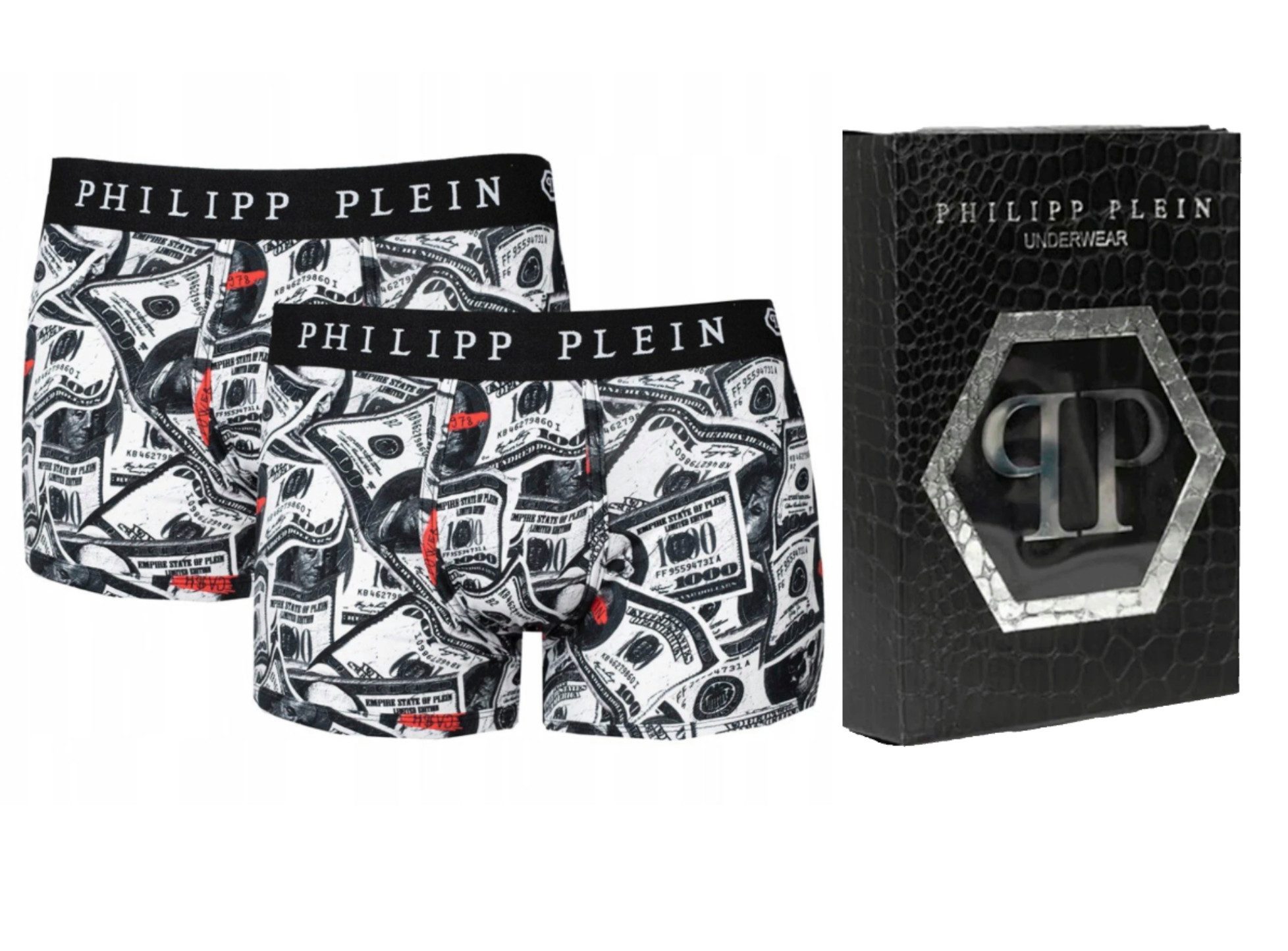 PHILIPP PLEIN Боксерские мужские трусы, боксерки Herren Unterwäsche 2er Pack Dollar Boxer Hose Rock’n’Roll trifft auf High-End-Komfort