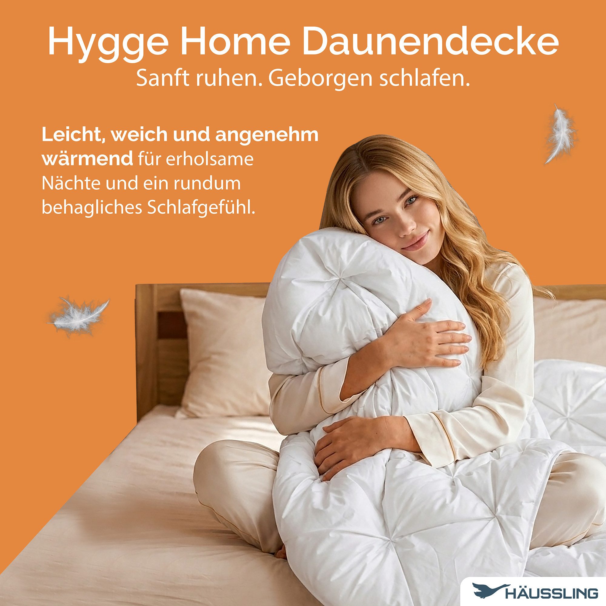 Haeussling Daunenbettdecke Hygge Home, Bettdecken für Sommer und Winter, Ganzjahresdecke, Decke, Füllung: weiße, neue 90% Daunen und 10% Federn, Kl. 1, Bezug: 100% Baumwolle, Bettdecke 135x200 cm, 155x220 cm & weitere Größen