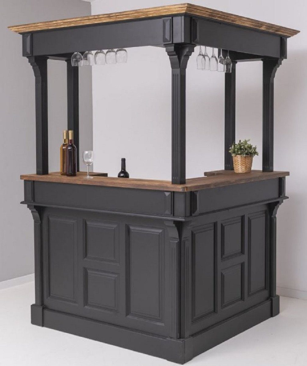 Barschrank Landhausstil Bar Theke Schwarz / Dunkelbraun 148 x 148 x H. 210 cm - Massivholz Thekentisch - Massivholz Barmöbel - Barmöbel im Landhausstil - Landhausstil Einrichtung
