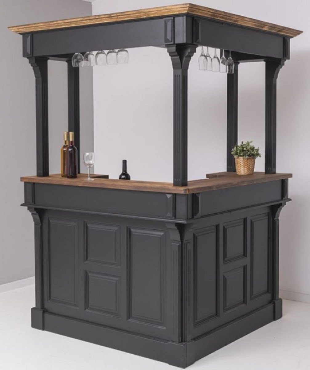 Casa Padrino Barschrank Landhausstil Bar Theke Schwarz / Dunkelbraun 148 x 148 x H. 210 cm - Massivholz Thekentisch - Massivholz Barmöbel - Barmöbel im Landhausstil - Landhausstil Einrichtung