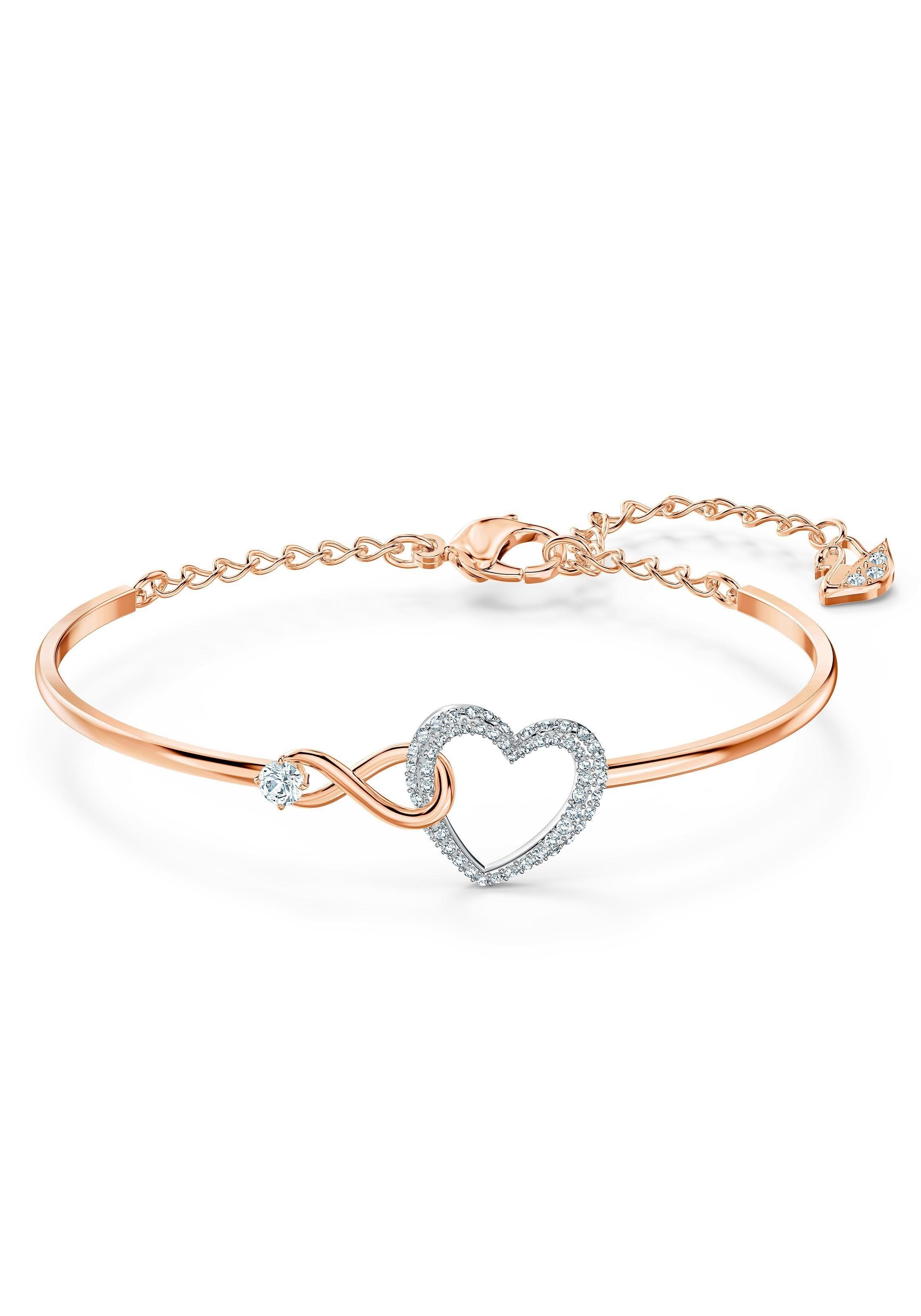 Swarovski Armreif Herz/Unendlichkeitsschleife, Infinity Heart, weiss, Metallmix, 5518869, mit Swarovski® Kristallen