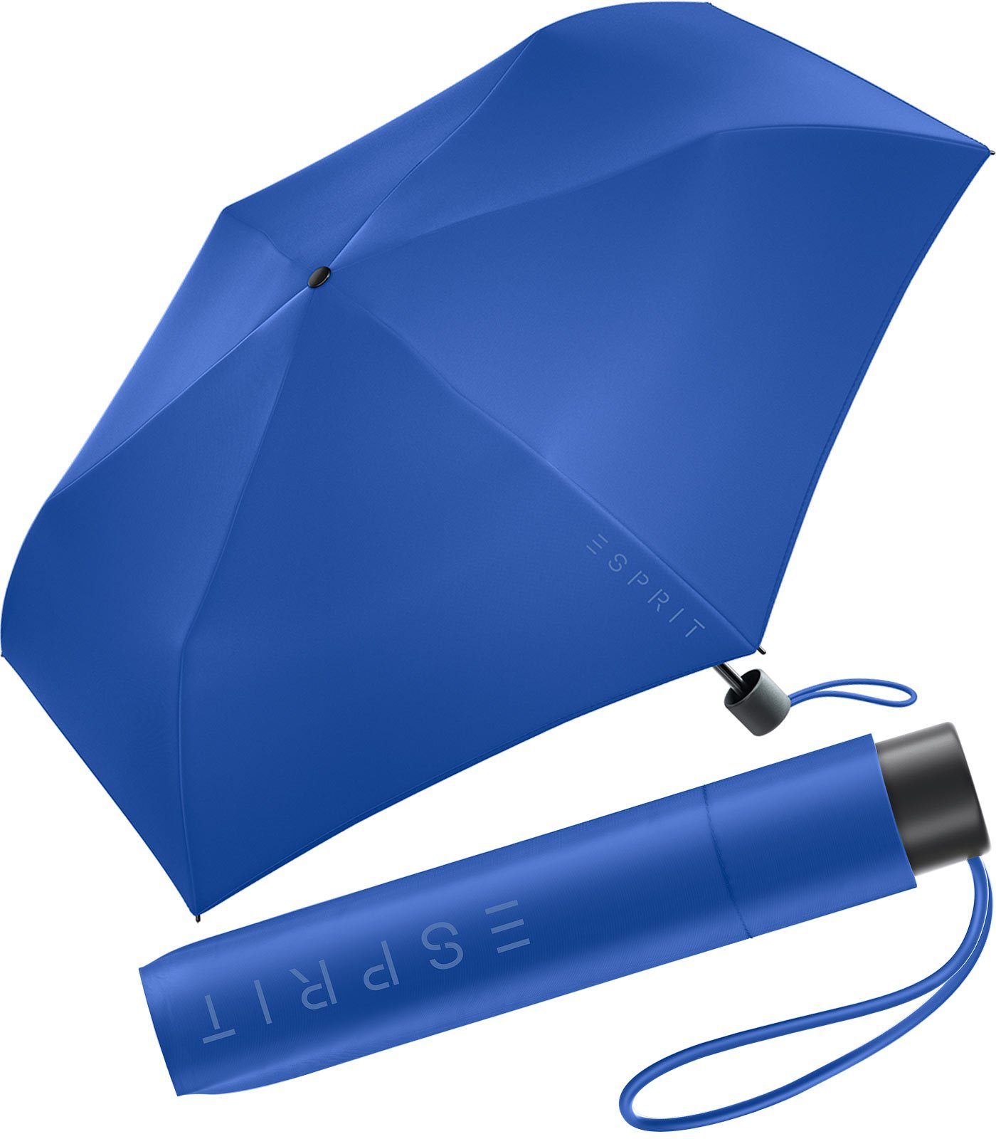 Esprit Langregenschirm Mini Regenschirm Damen Slimline HW 2023, in den neuen Trendfarben, beaucoup blue blau