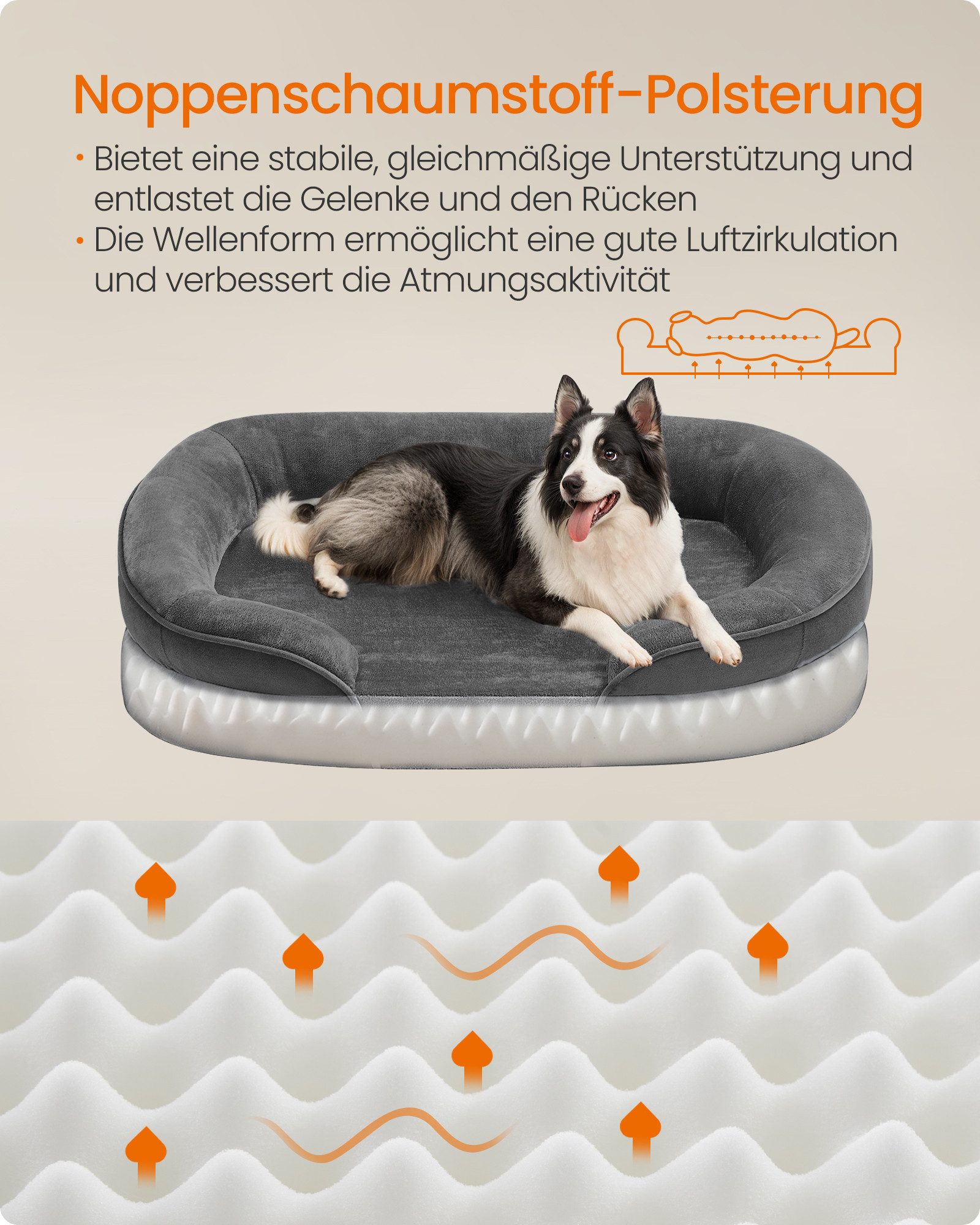 FEANDREA Tierbett Hundebett, Hundekissen, abnehmbar, große Hunde, 91x68x18 cm, orthopädisch, wasserdichte, erhöhte Ränder