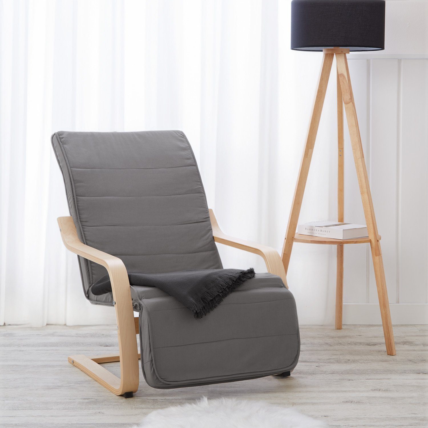 Homestyle4u Relaxsessel Sessel Grau Fernsehsessel Schaukelstuhl, Bezug  abnehmbar, Fußteil verstellbar