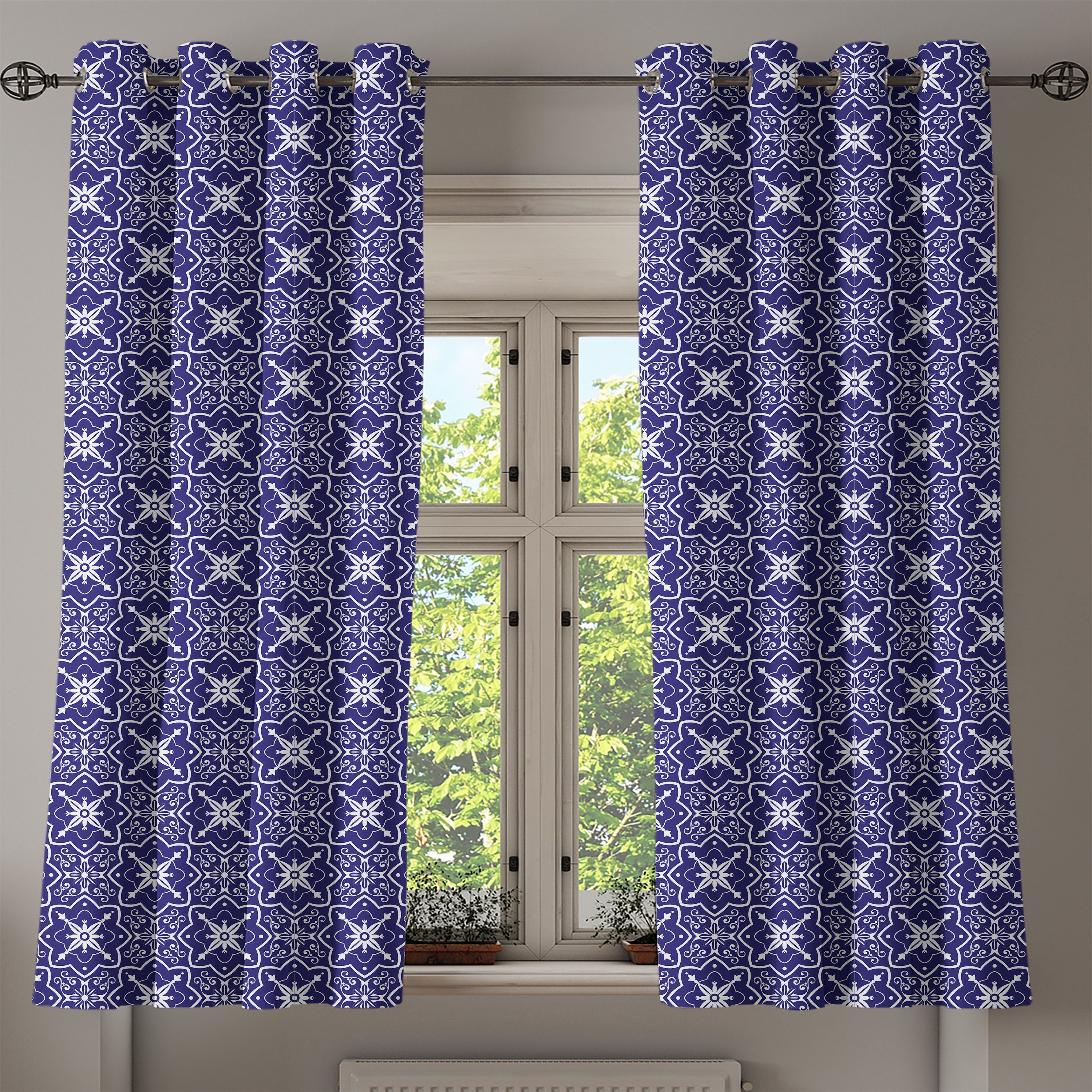 Gardine Dekorative 2-Panel-Fenstervorhänge für Abakuhaus, Blumenwirbel Wohnzimmer, Niederländisch Schlafzimmer Aufwändige