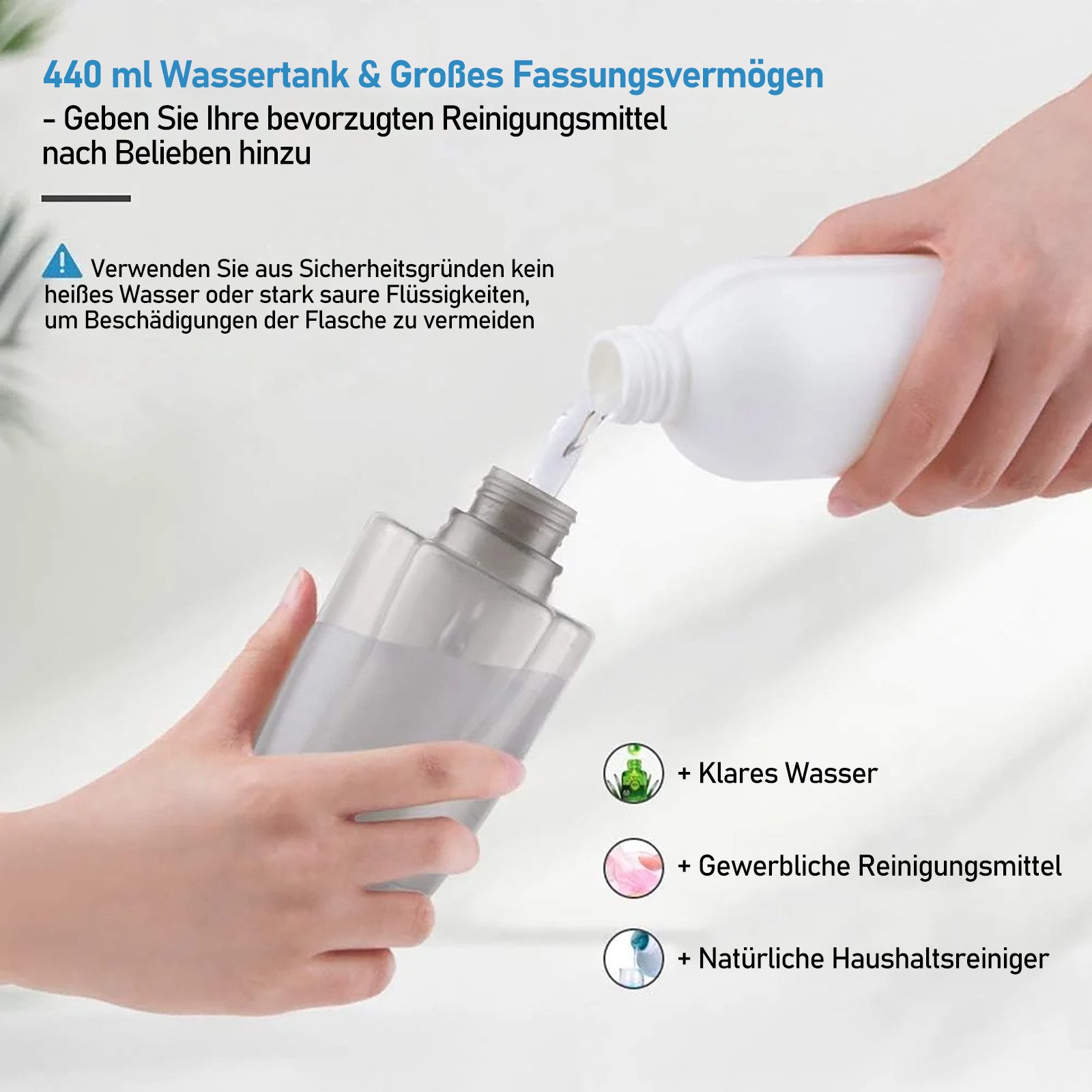 HUGERSTONE Sprühwischer Wischmopp Set mit 440ml Wassertank, Bodenwischer mit Sprühfunktion (mit 3 Waschbaren Mikrofaser Pads) Nass und Trockenwischer, 360 Grad Rotierender Wischmopp für alle Böden