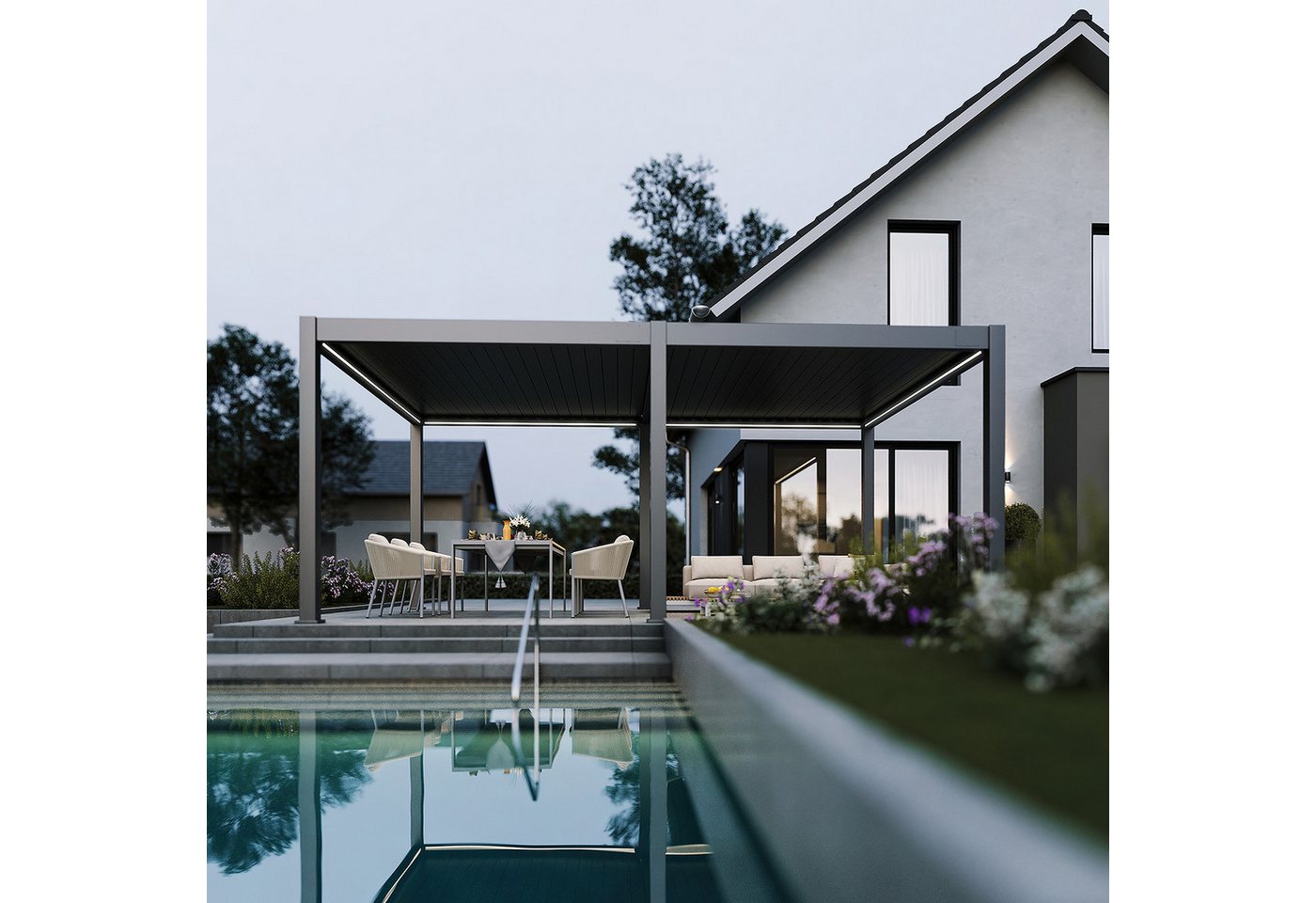 Thumbnail - Weide Pergola Deluxe Plus Elektrisch Pavillon Terrassenüberdachung Alu LED 4 x 6 M, BxTxH: 600x400x2 cm