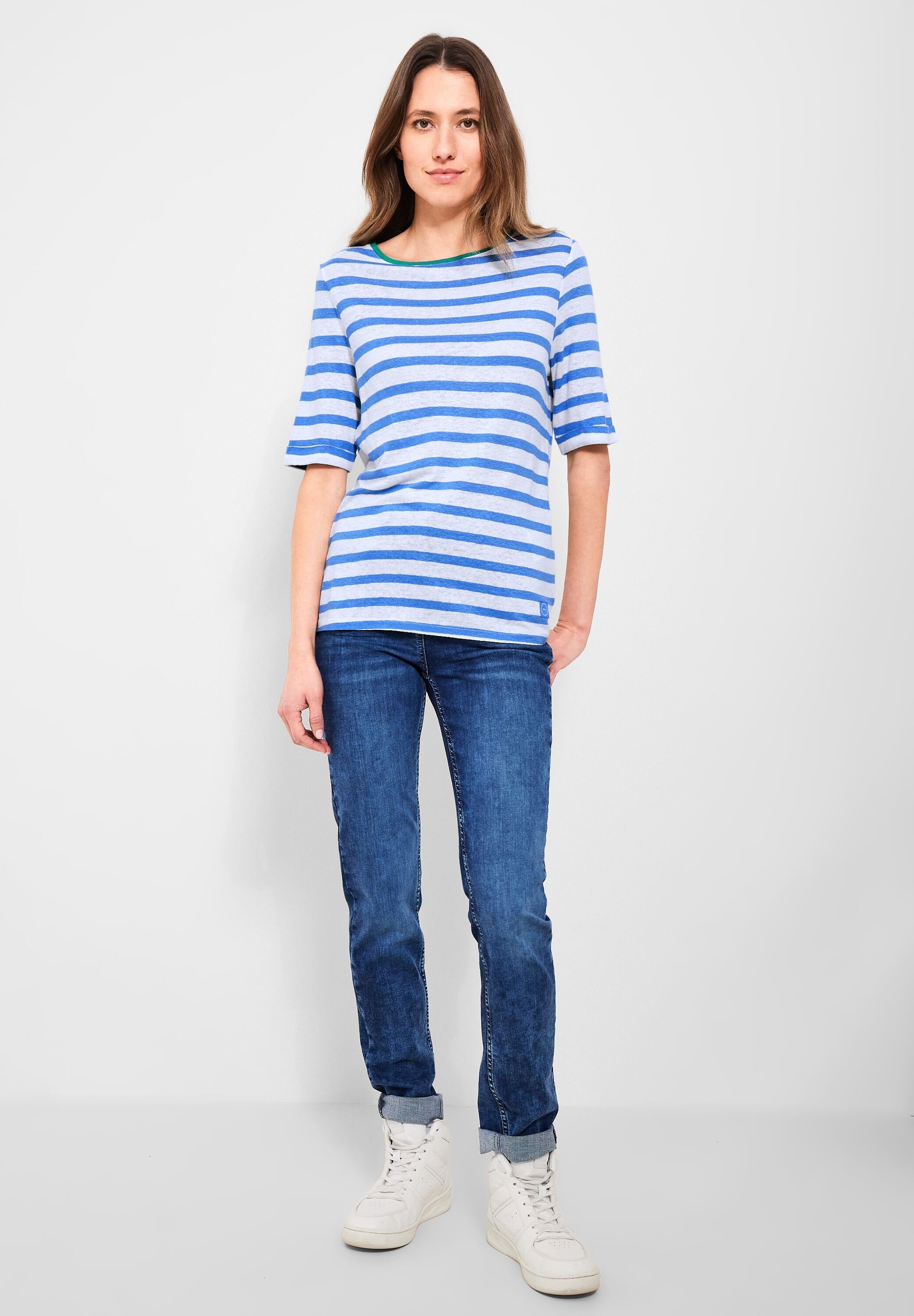 U-Boot-Ausschnitt Rundhalsshirt mit marina Cecil blue