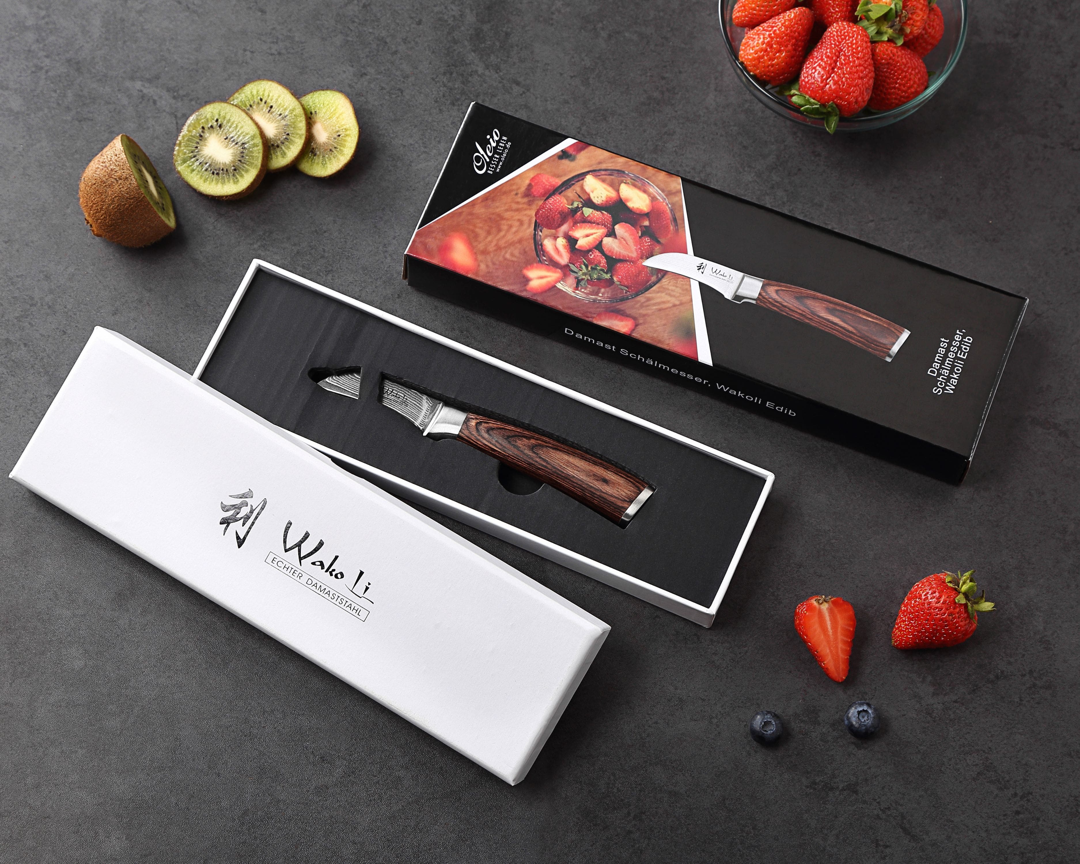 Wakoli Schälmesser EDIB Damast Gemüsemesser I Küchenmesser Kochmesser I 6cm Klinge, Aus 67 Lagen Damaststahl, VG10 Kern, Pakkaholzgriff, inkl. Geschenkbox
