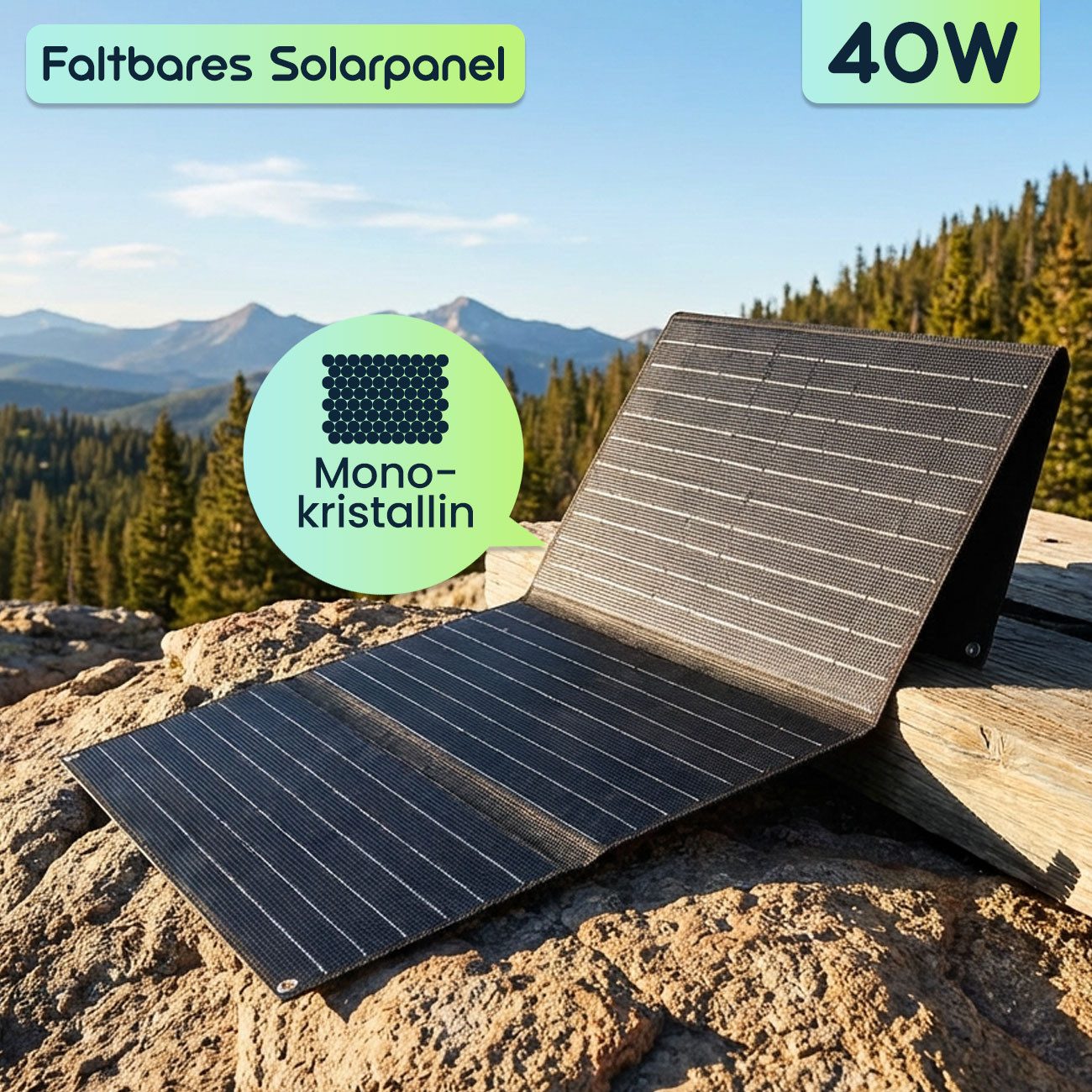 shop'n smile ideoon Solarmodul Faltbares Solarpanel 40 W Monokristallin Tragbares Solarladegerät IP65, 19,5 V nur 885 g Gewicht Leerlaufspg. (Voc): 21,8 V