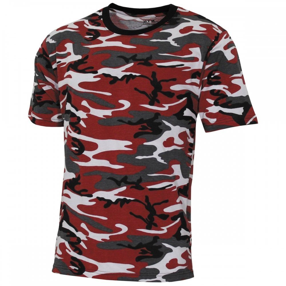 MFH T-Shirt US T-Shirt, "Streetstyle", rot-camo, 140-145 g/m² - XXXL (1-tlg) Reaktivdruck