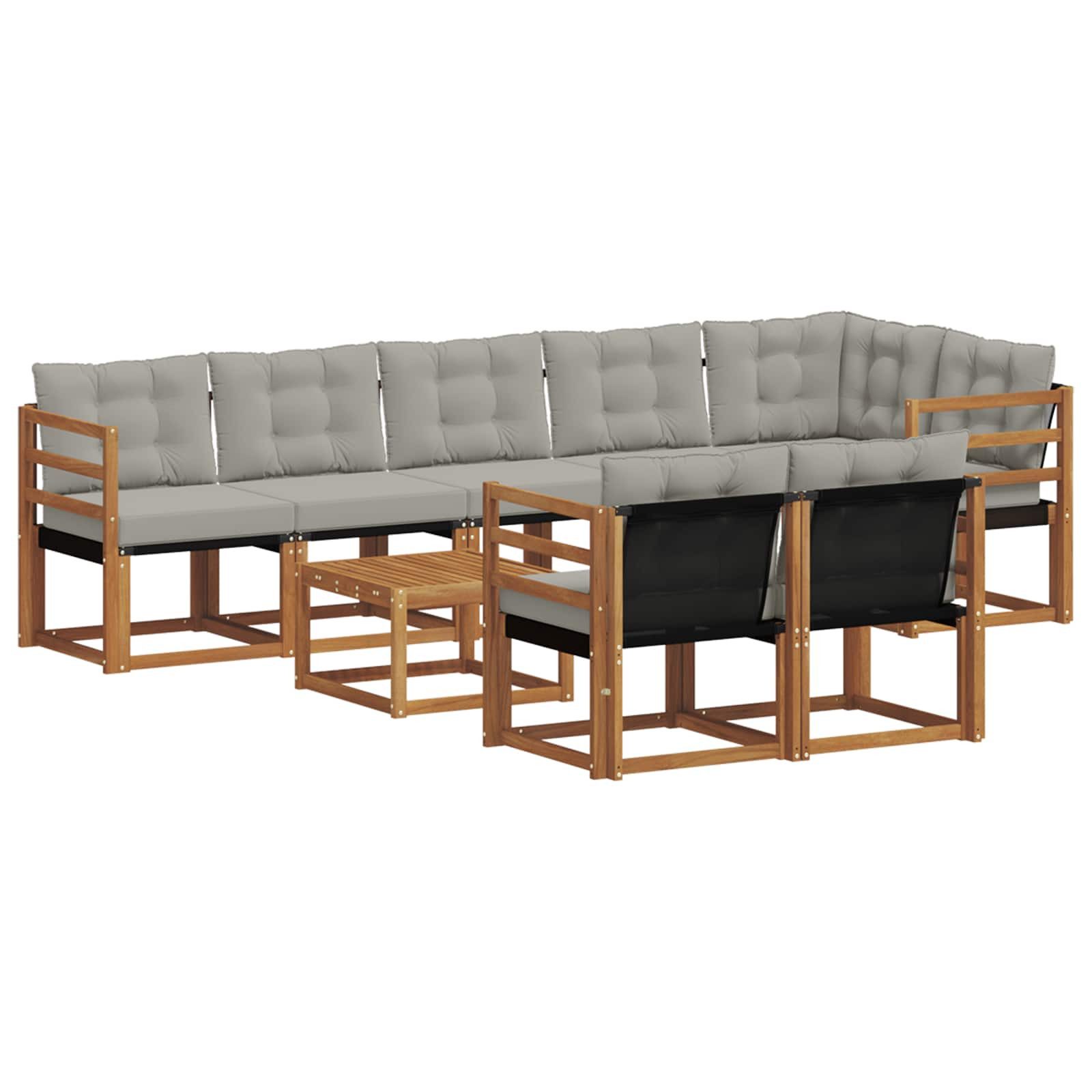 vidaXL Gartenlounge-Set Outdoor-Sofagarnitur mit Kissen 9 pcs Natürlich und Hellgrau, (9-tlg)