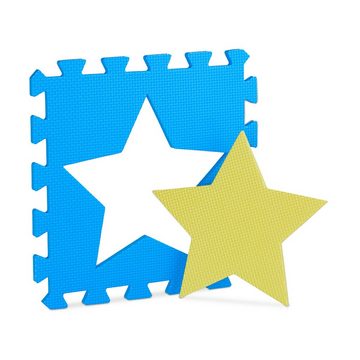relaxdays Spielmatte 45 x Puzzlematte Sterne blau-gelb