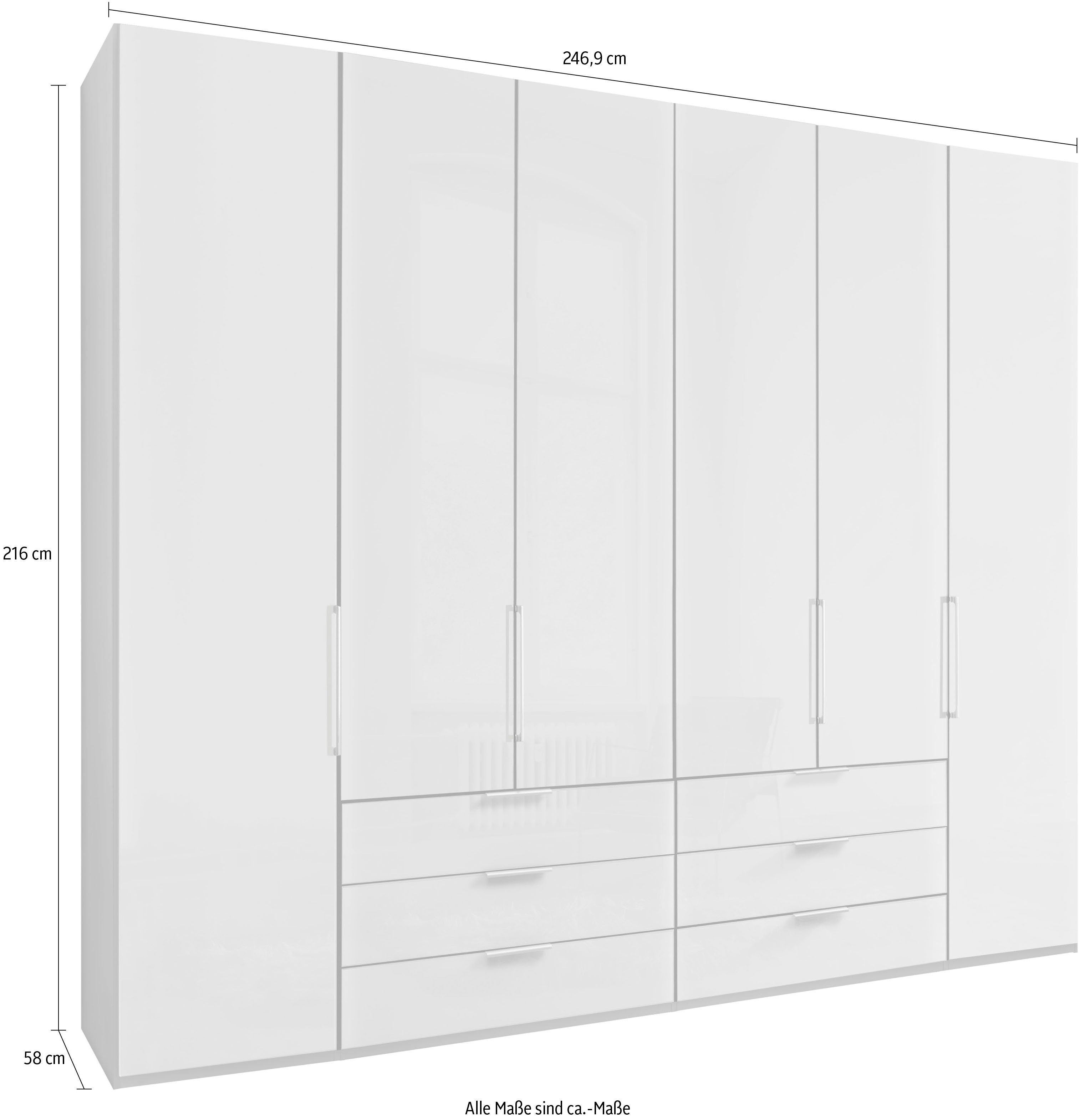 Glasfront Weiß sowie Bianco-Eiche-Nachbildung/Glas Monaco Falttürenschrank inkl. hochwertige WIEMANN Beschläge mit Schubladendämpfung