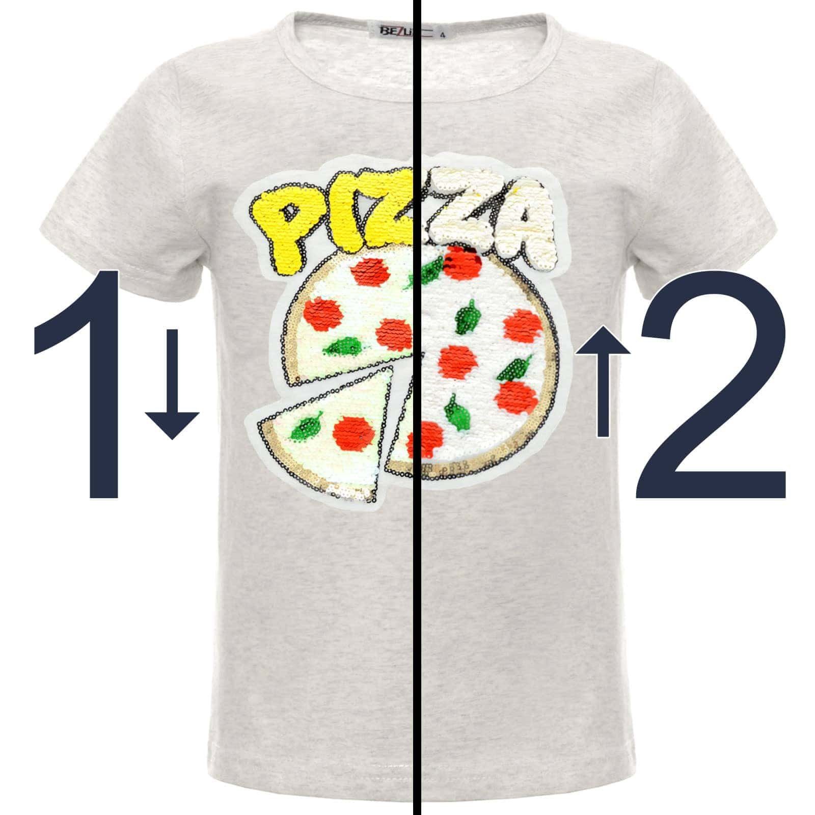 Pailletten BEZLIT (1-tlg) Mädchen Wende Grau Motiv mit T-Shirt mit Wendepailletten Paillettenshirt PIZZA