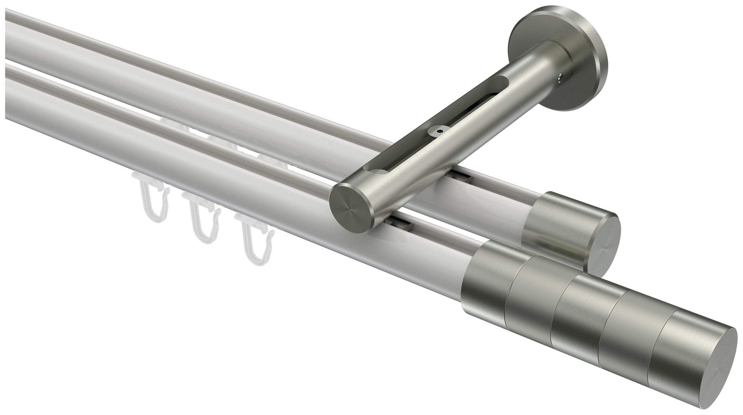 INTERDECO Innenlaufschiene Siteno Mavell, Ø 20 mm, 2-läufig, Fixmaß, kürzbar, Wandmontage, Aluminium, Weiß / Edelstahl-Optik / Bicolor