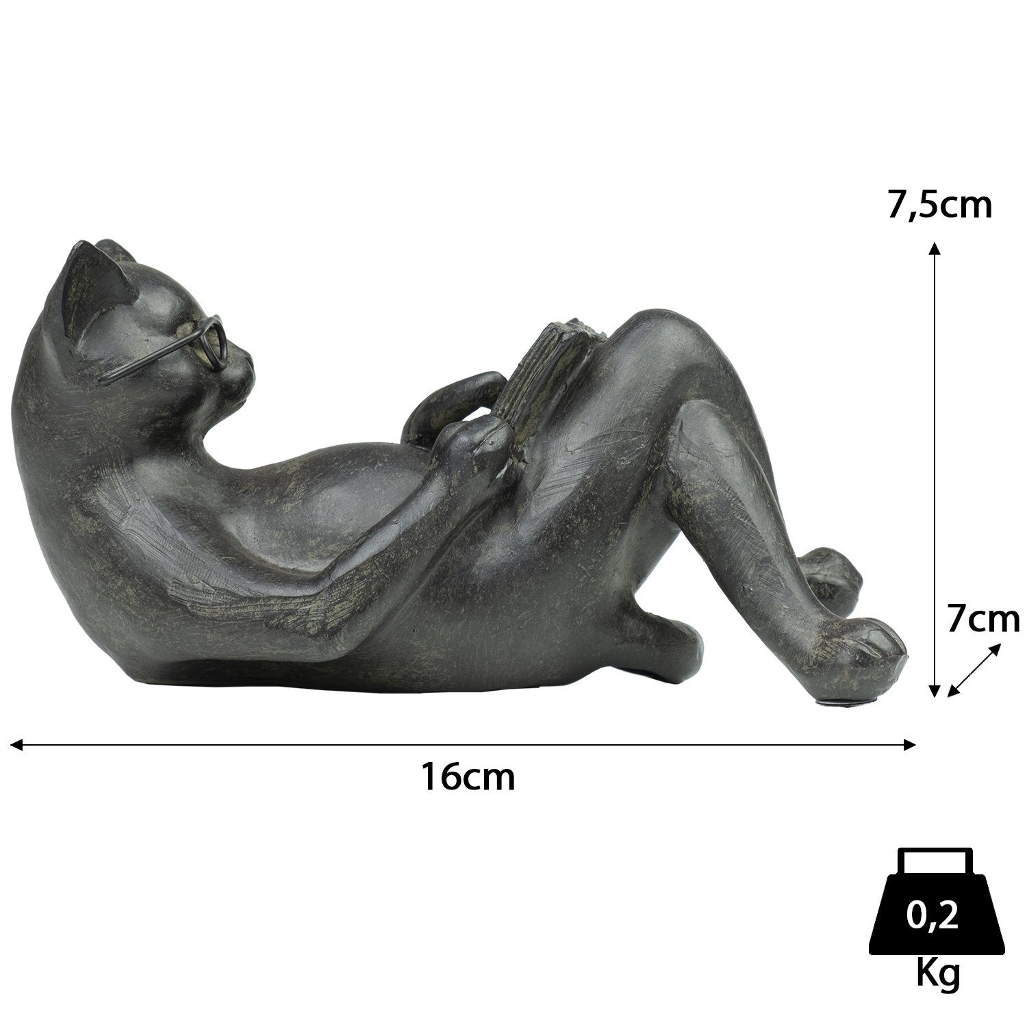 Moritz Dekofigur Moritz Dekofigur Figur Katze 14x7,5 cm Kater Brille Buch Leseratte, Polyresin Figuren Deko Geschenk Geometrische Modern Skulptur