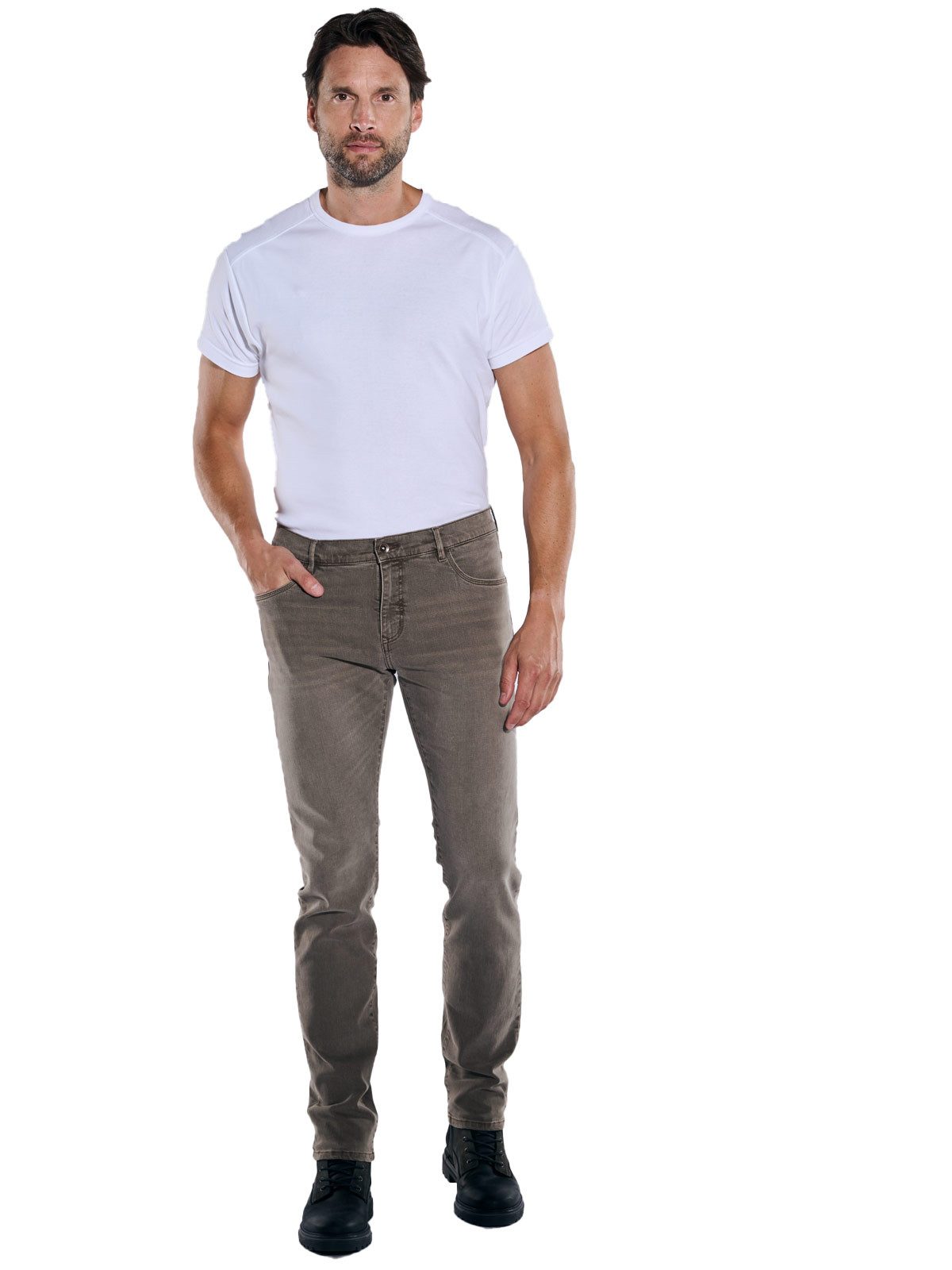 Engbers Stretch-Jeans Herren Super-Stretch-Jeans slim fit, Hellbraun – Bild 3 von 5