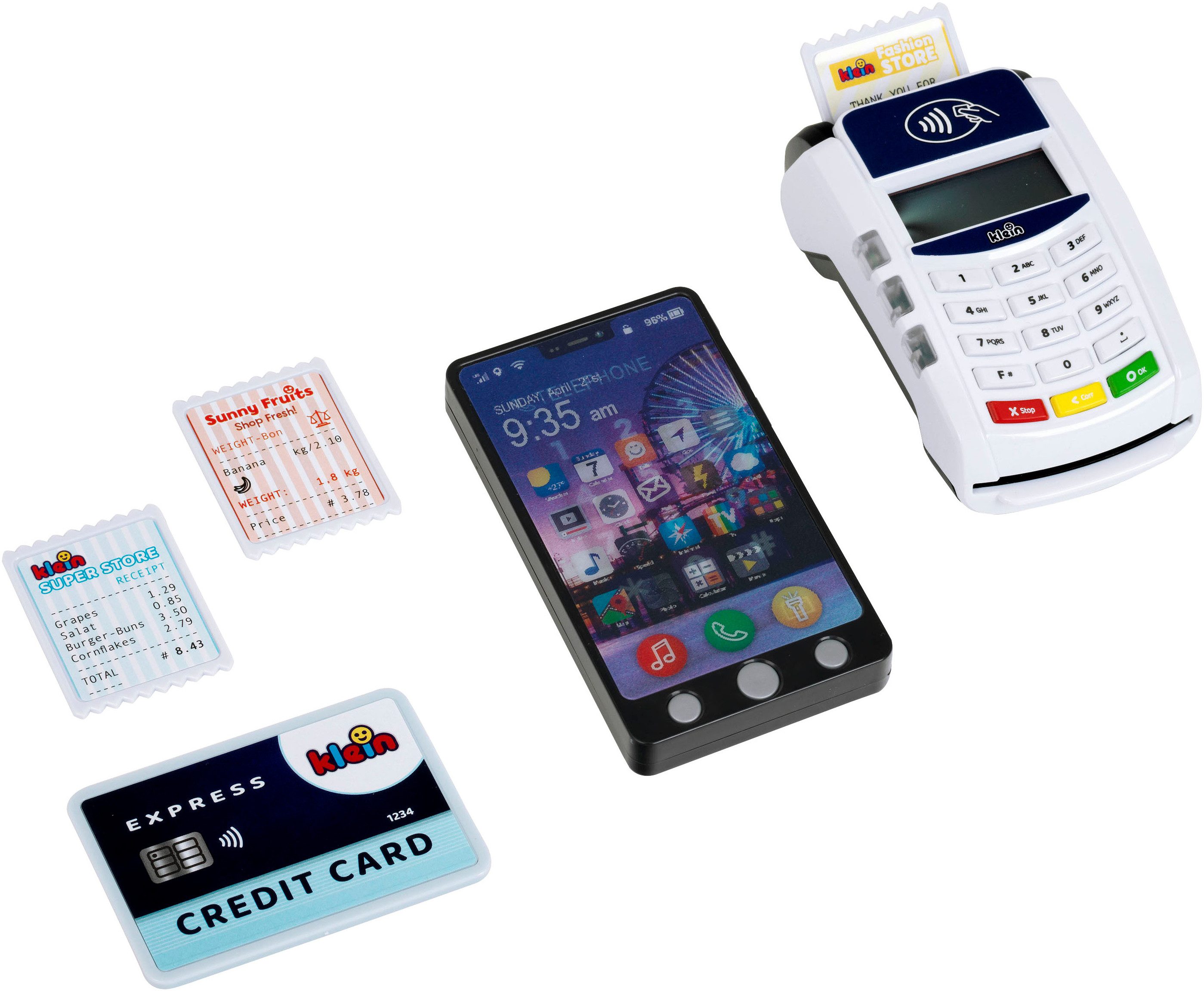 Klein Spielkasse PoS Terminal und Smartphone, mit Licht und Sound