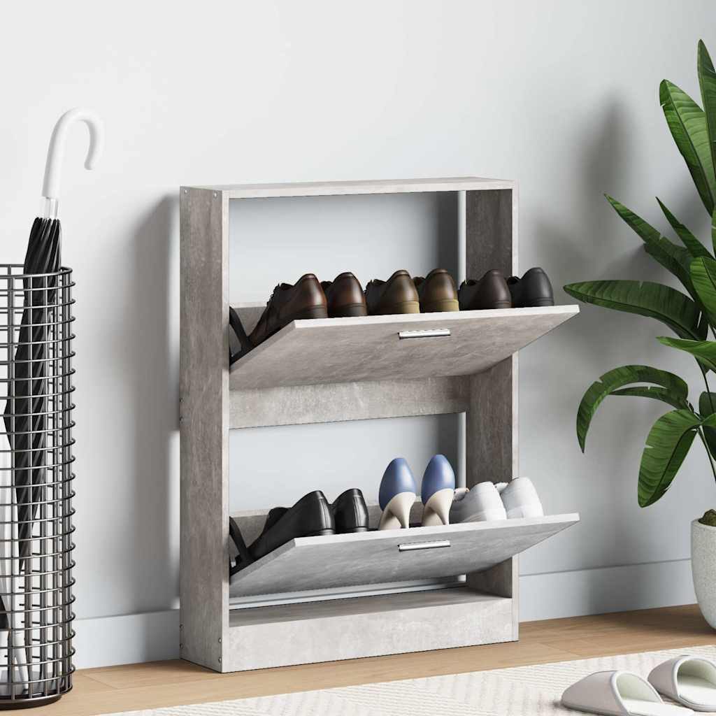 furnicato Schuhregal Schuhschrank 59 x 17 x 81 cm Betongrau, 1-tlg., Kippbarer Schuhkipper mit 2 Klappen für deinen Eingangsbereich