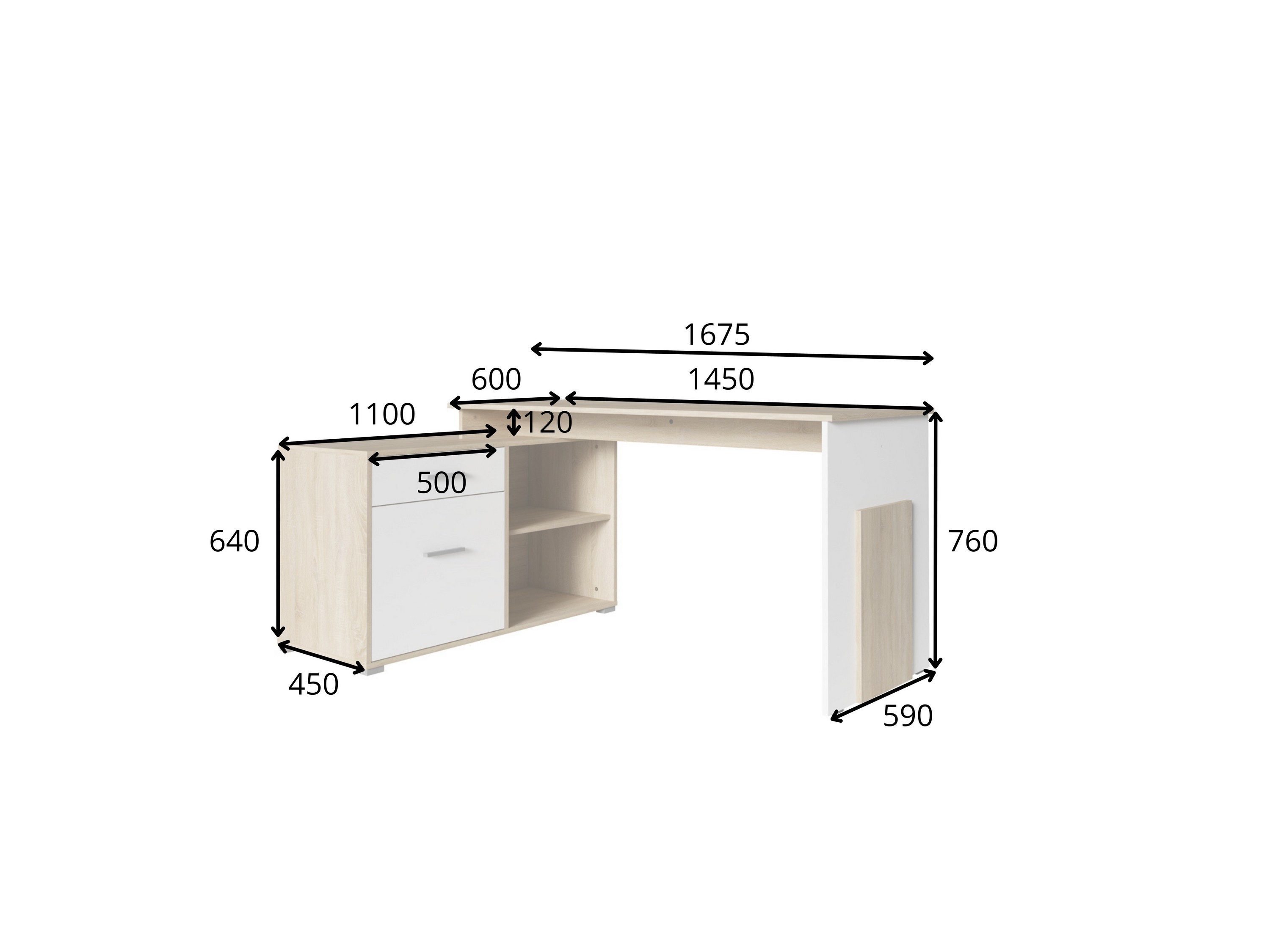 Masseno Schreibtisch GARDA 167,5 x 76 cm mit 1 Schubladen und 1 Türen Eiche Sonoma