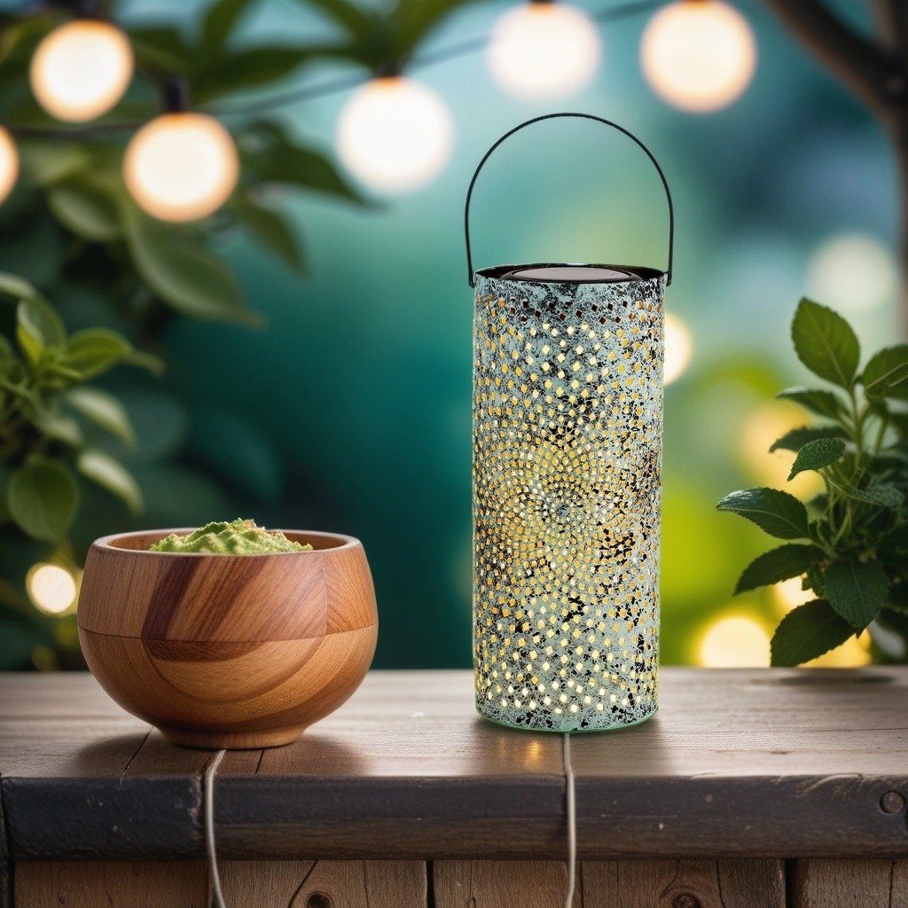 Marrakesch Orient & Mediterran Interior LED Solarleuchte Vintage Solarlaterne Swann handgefertigt aus Metall in Grün 30 cm, LED fest integriert, Handarbeit