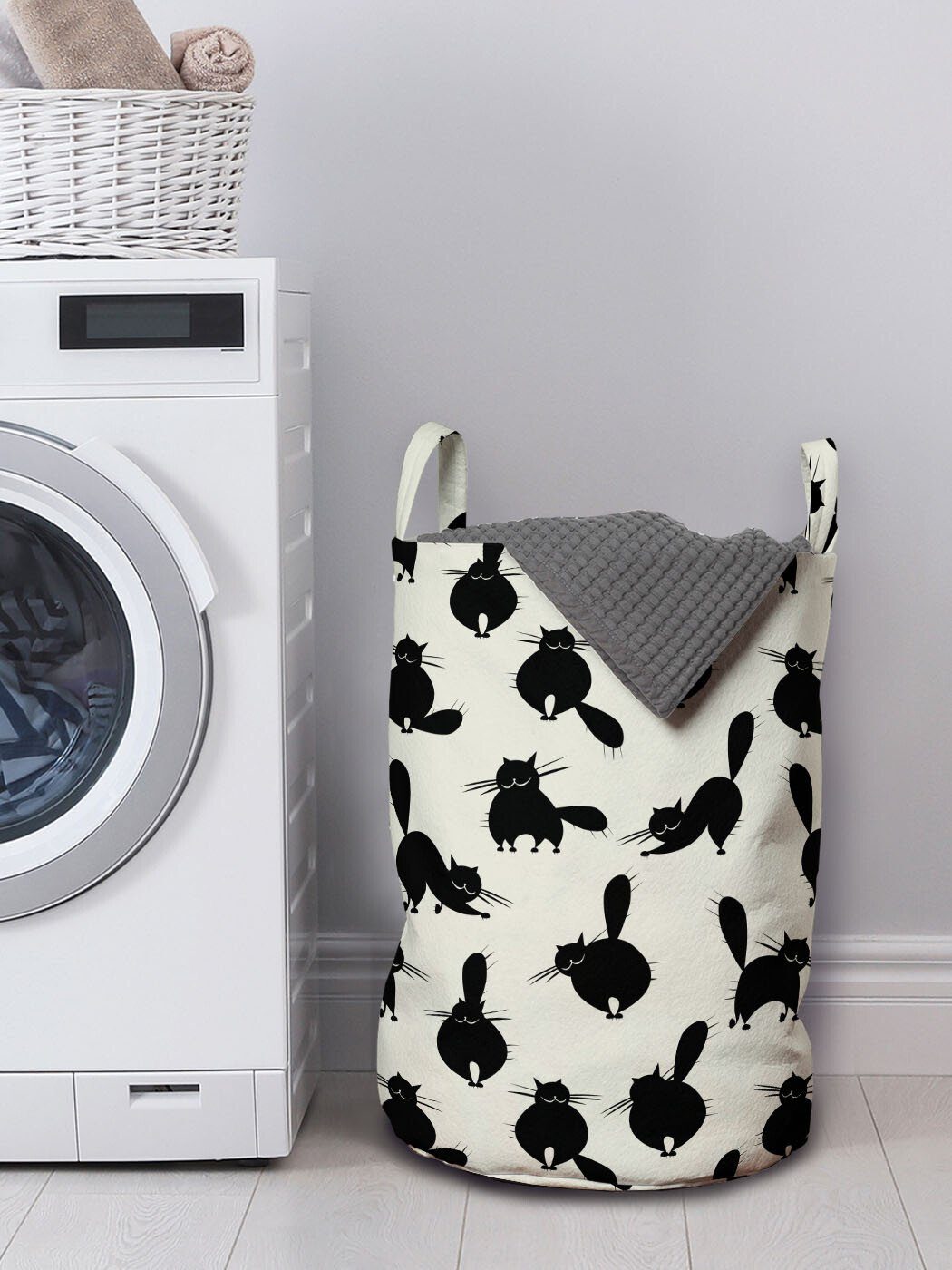 Wäschesäckchen mit Abakuhaus Griffen Haustierschattenbilder Wäschekorb Waschsalons, Katze Kordelzugverschluss für Lustige