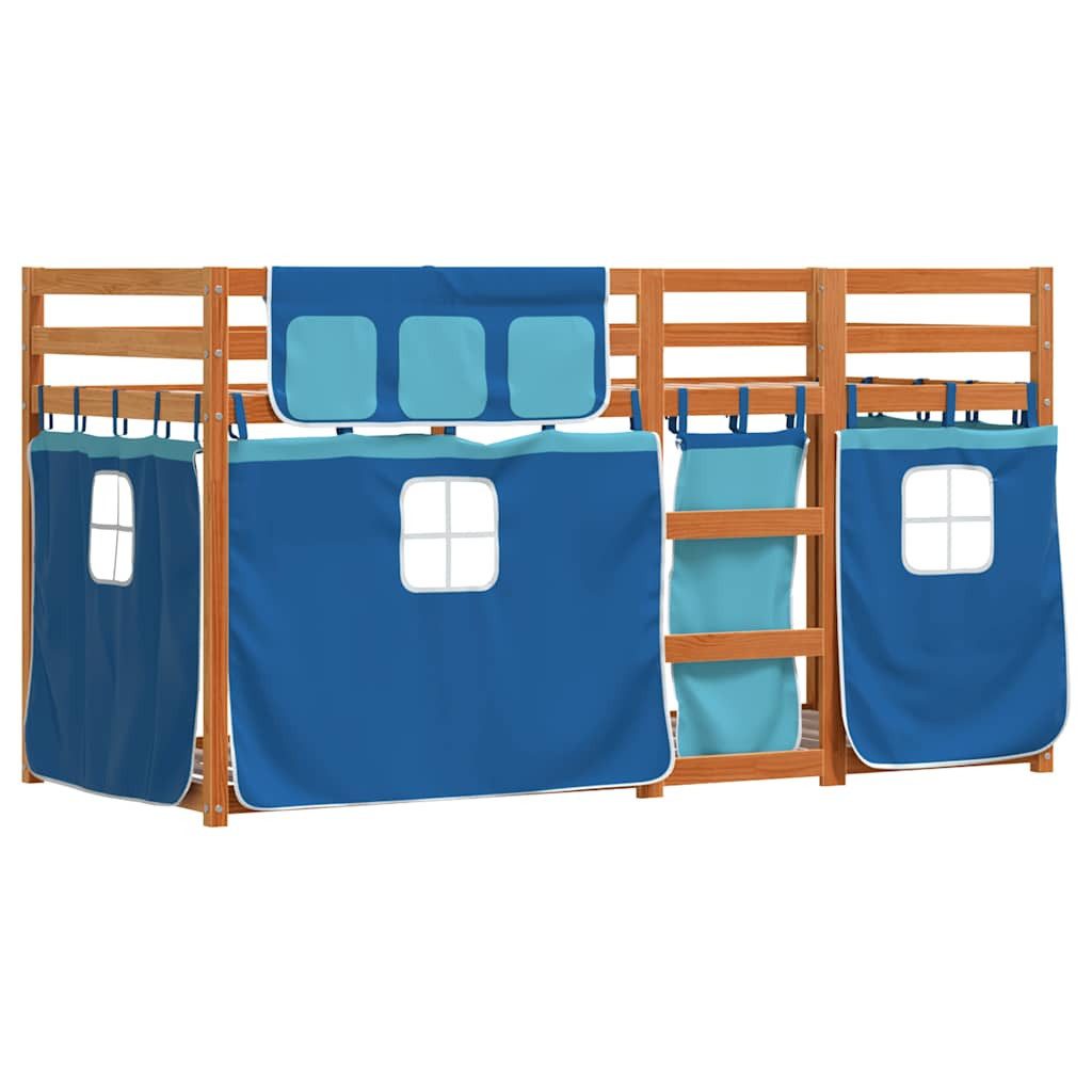 vidaXL Bett Etagenbett mit Vorhängen Blau 80x200 cm Massivholz Kiefer