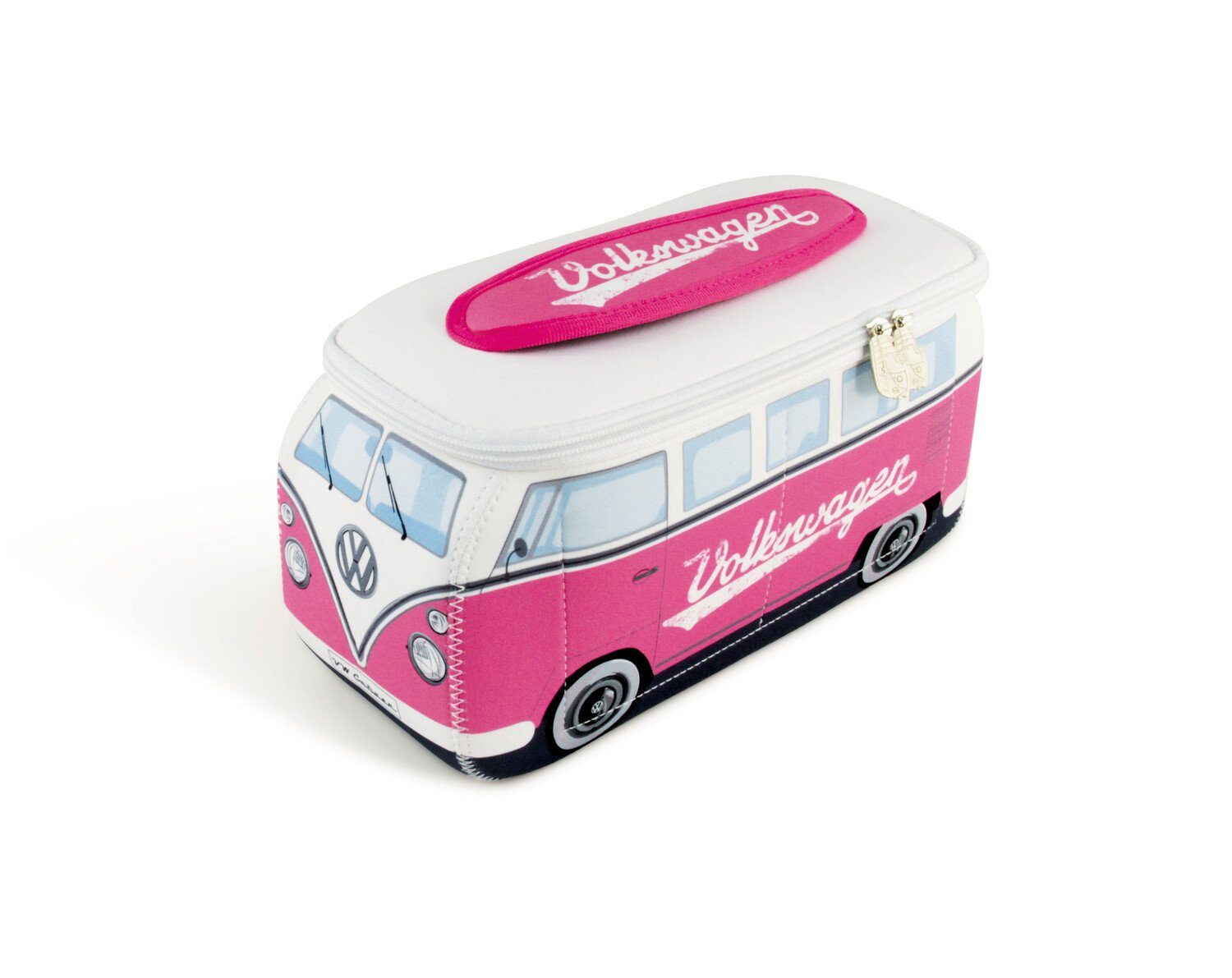 Kosmetiktasche Reisebeutel, Bus Kulturbeutel Neopren Schminktasche, Volkswagen by Design T1 VW BRISA Collection Bulli Schriftzug/Pink im