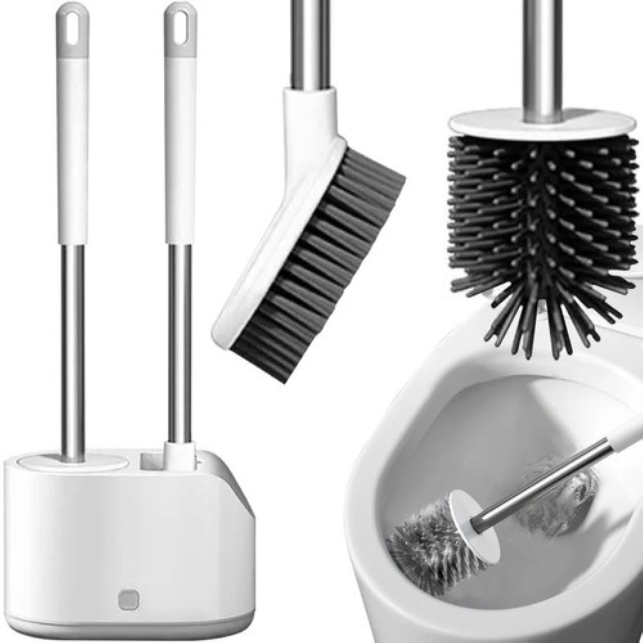 Ruhhy WC-Reinigungsbürste Toilettenbürste WC-Bürsten-Set mit runder & flacher Bürste., Alle Standard-Toiletten, auch schwer zugängliche Ecken., (Toilettenbürsten-Set mit Behälter und zwei Reinigungsbürsten., 2-teiliges WC-Bürsten-Set mit innovativer Reini