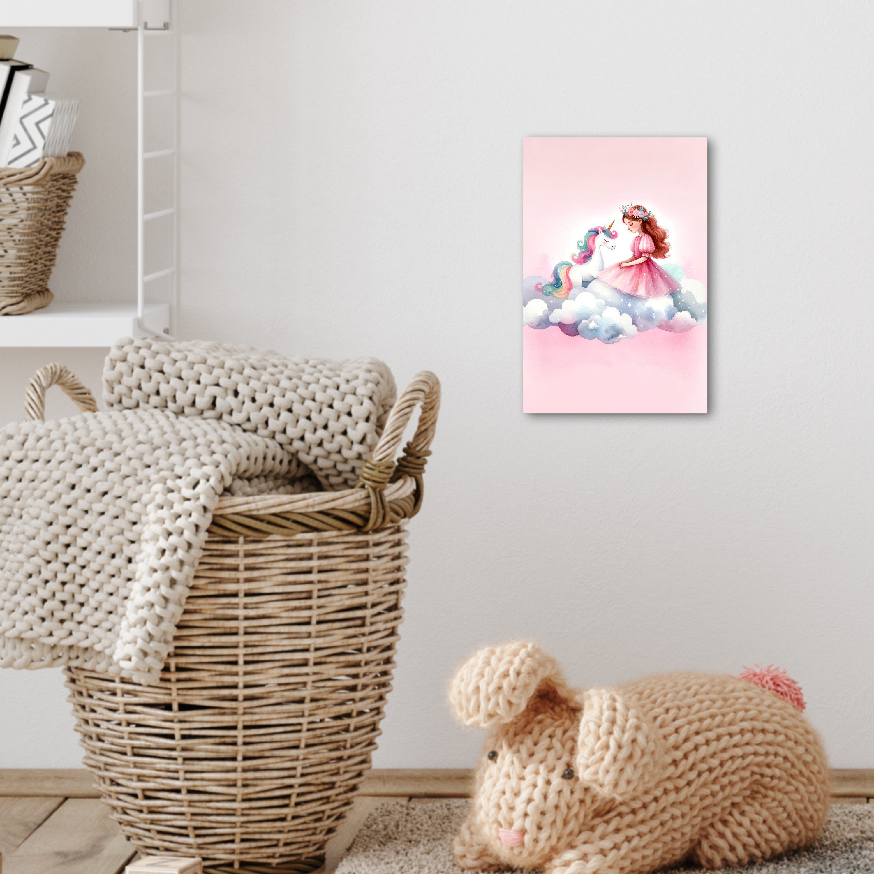 OneMillionCanvasses® Leinwandbild Einhorn - Prinzessin - Einhorn - Rosa - Wolken, Fotodruck (1 St), Kinderzimmer Deko, Mädchen und Jungen Bilder 20x30 cm – Bild 5 von 5