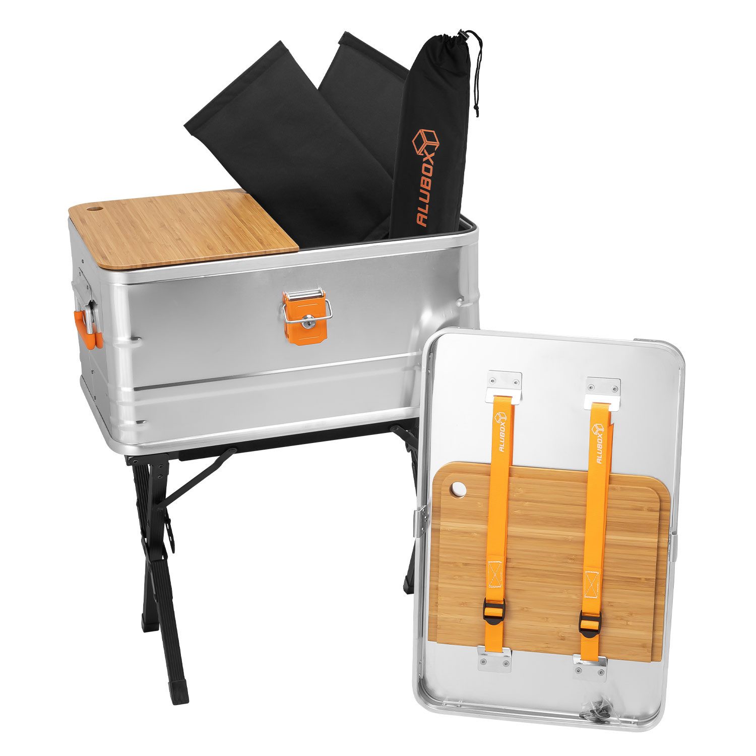 ALUBOX Aufbewahrungsbox Campingküche Kochbox 47 Liter inklusive Standfuß, abschließbar