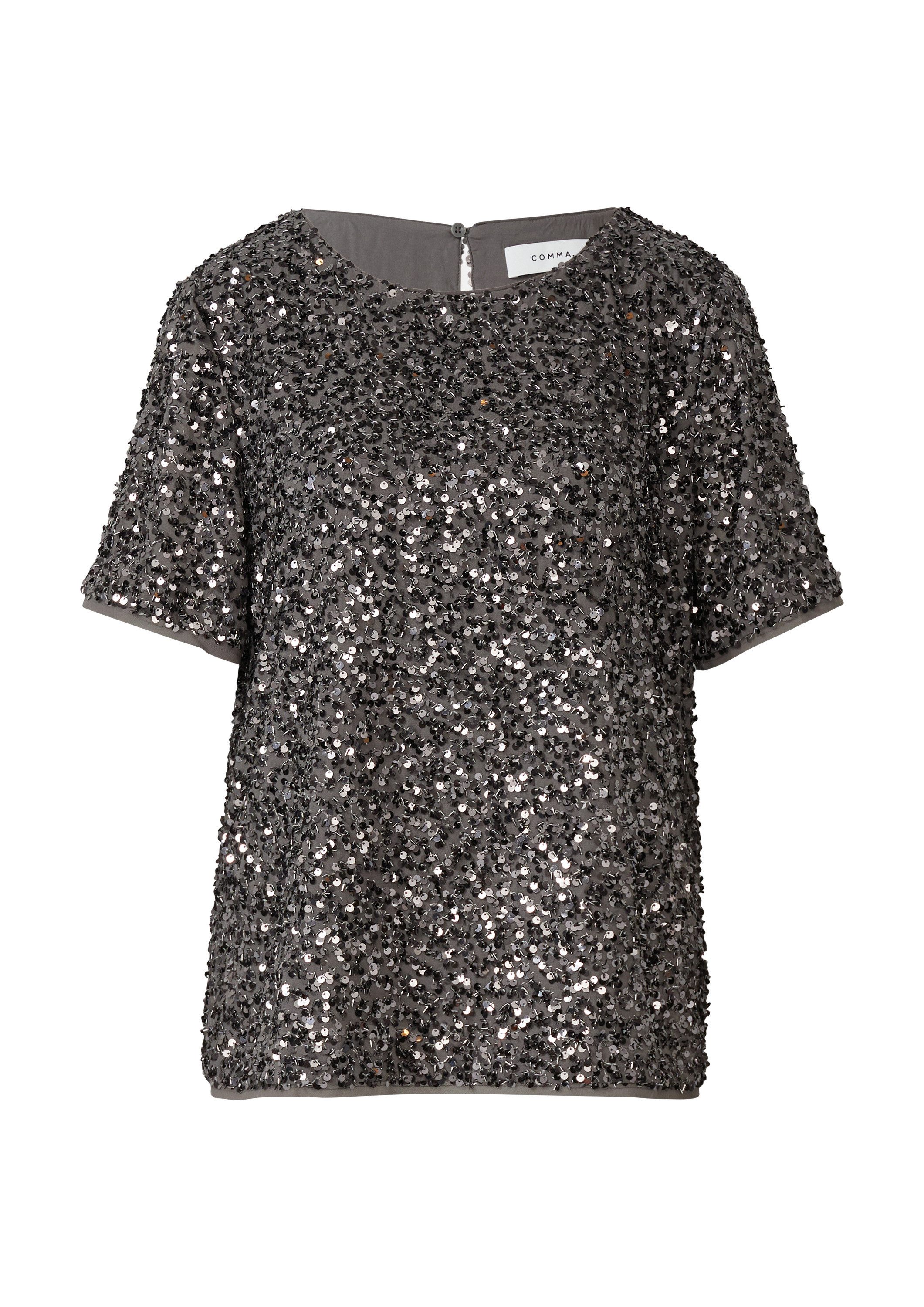 comma Kurzarmbluse Bluse Blusenshirt mit Pailletten