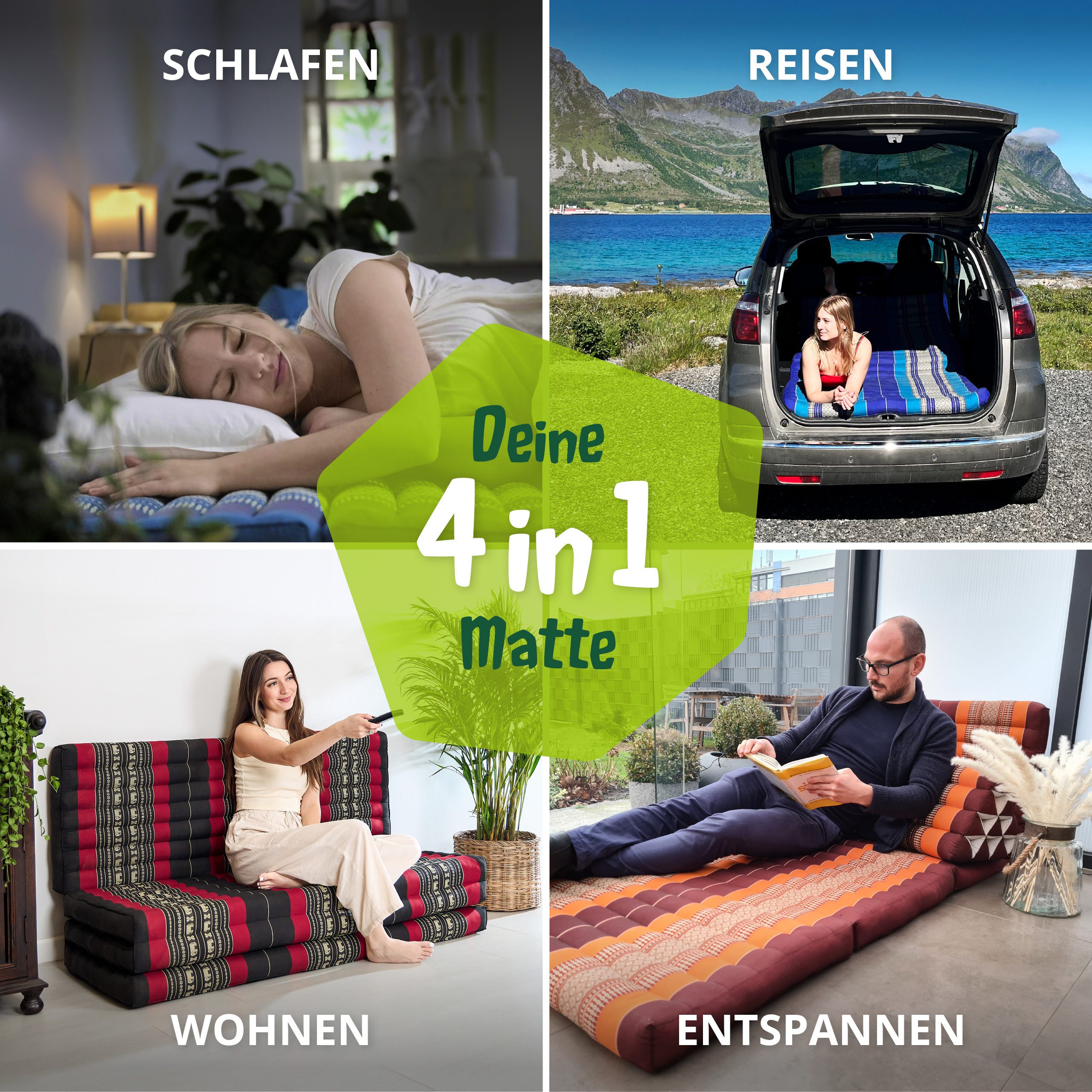 Klappmatratze Faltmatratze 140 cm (Classic) - 200x140x8cm -, livasia, 8 cm hoch, Kapok, vegan, handgefertigt